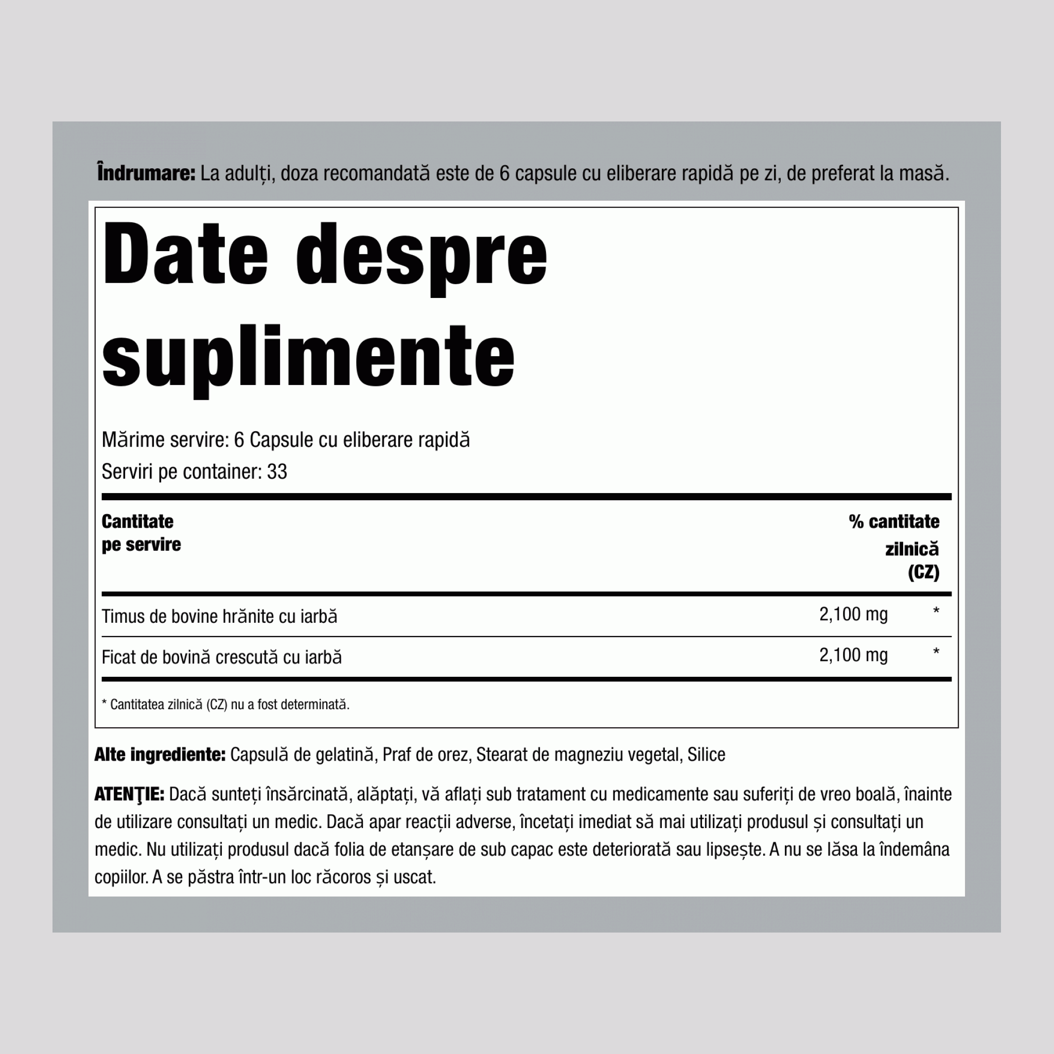 Timos de Vită Hrănită cu Iarbă, 2100 mg, 200 Capsule