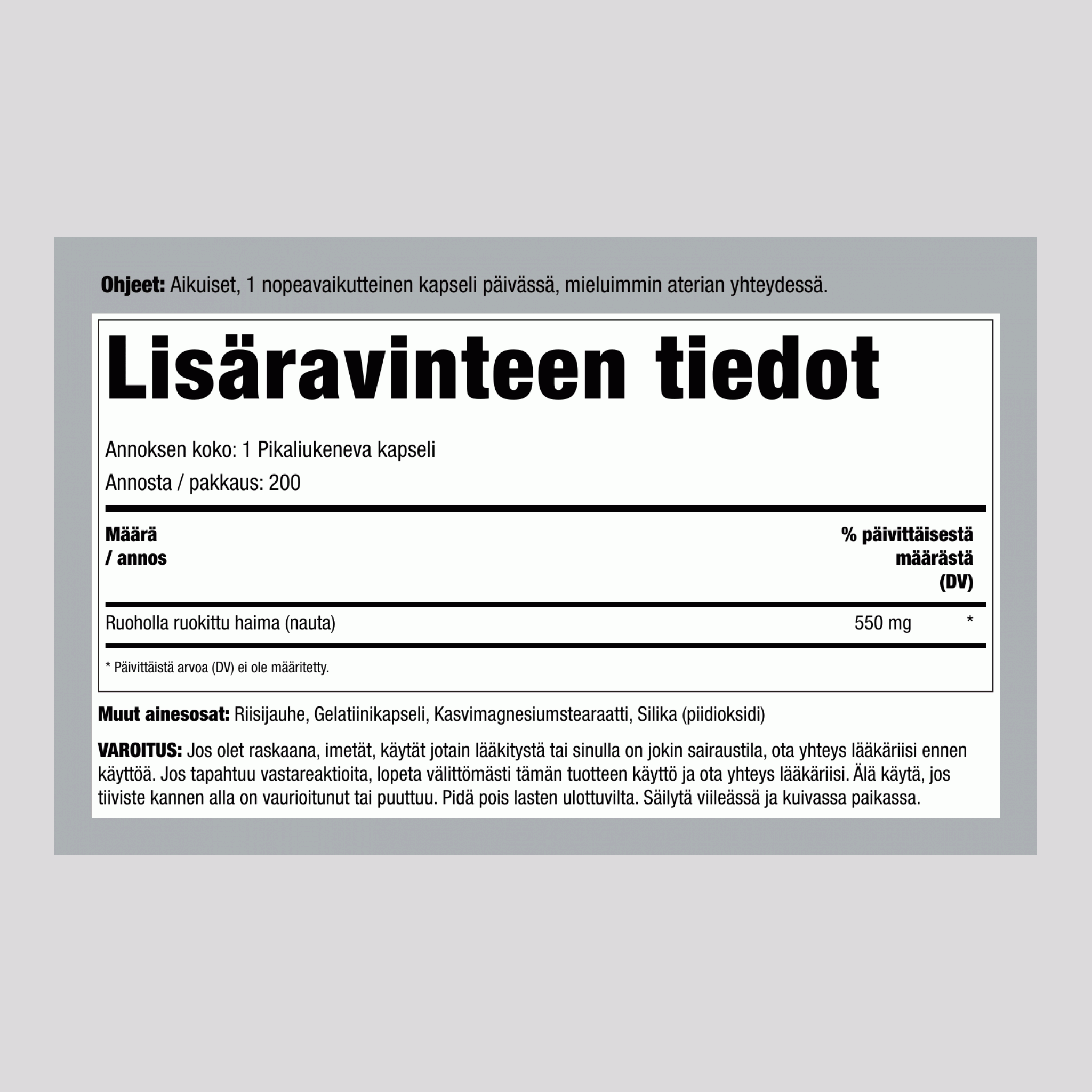 Ruoholla ruokittu naudan haima, 550 mg, 200 kapselia