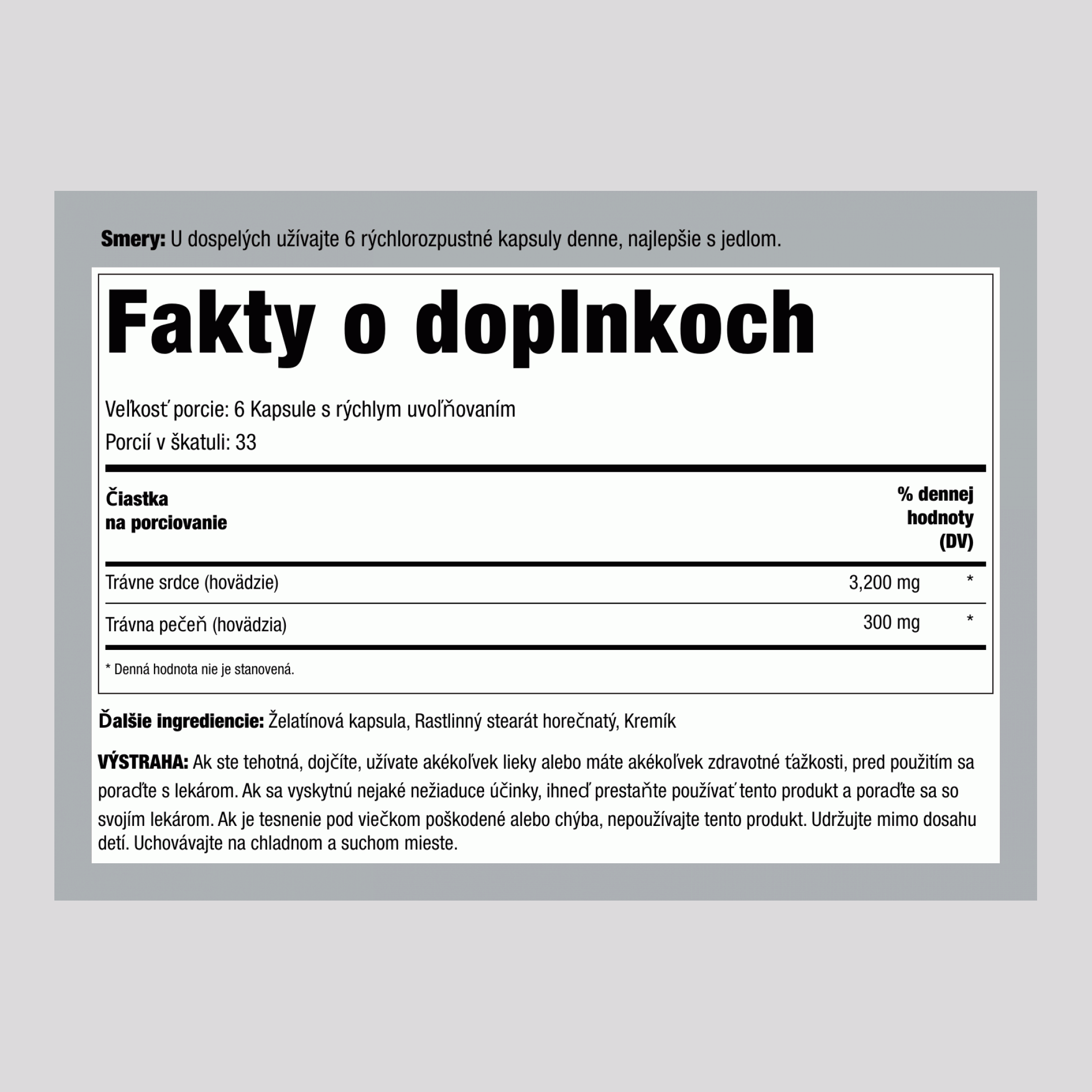 Hovädzie srdce z trávy, 3200 mg (na porciu), 200 kapsúl