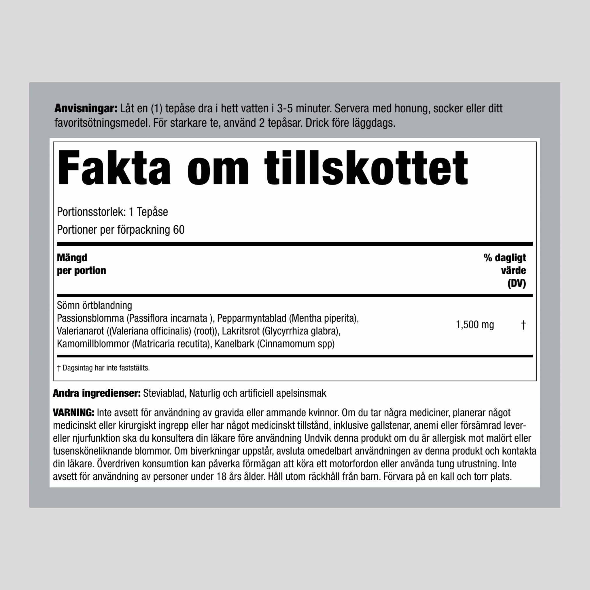 Sömn Te (Sängtids), 1500 mg, 60 Tepåsar