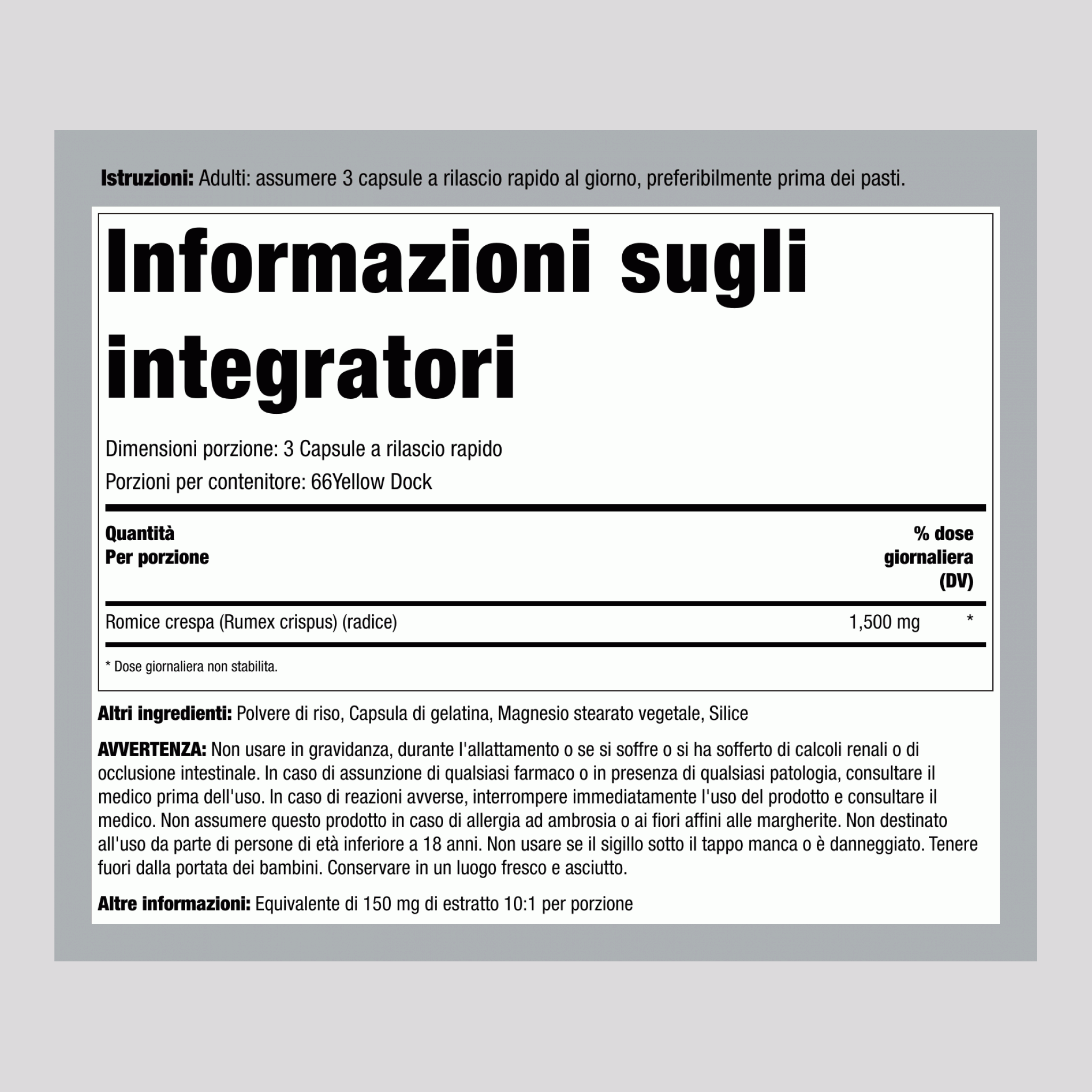 Yellow Dock Root, 1500 mg (per serving), 200 Quick Release Capsules