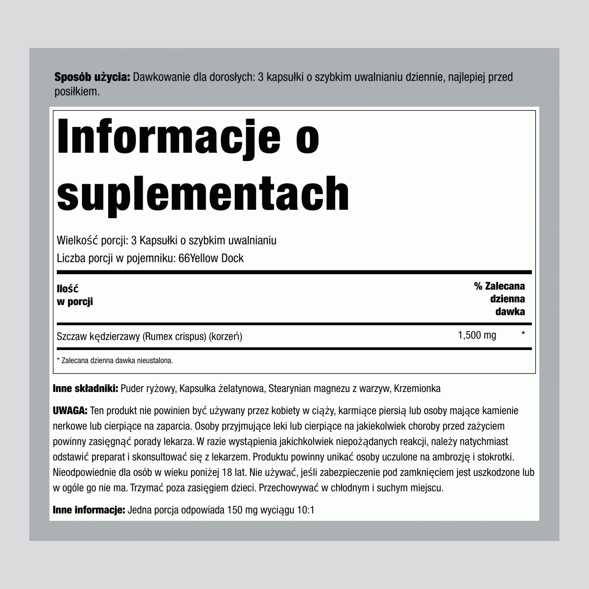 Yellow Dock Root, 1500 mg (per serving), 200 Quick Release Capsules