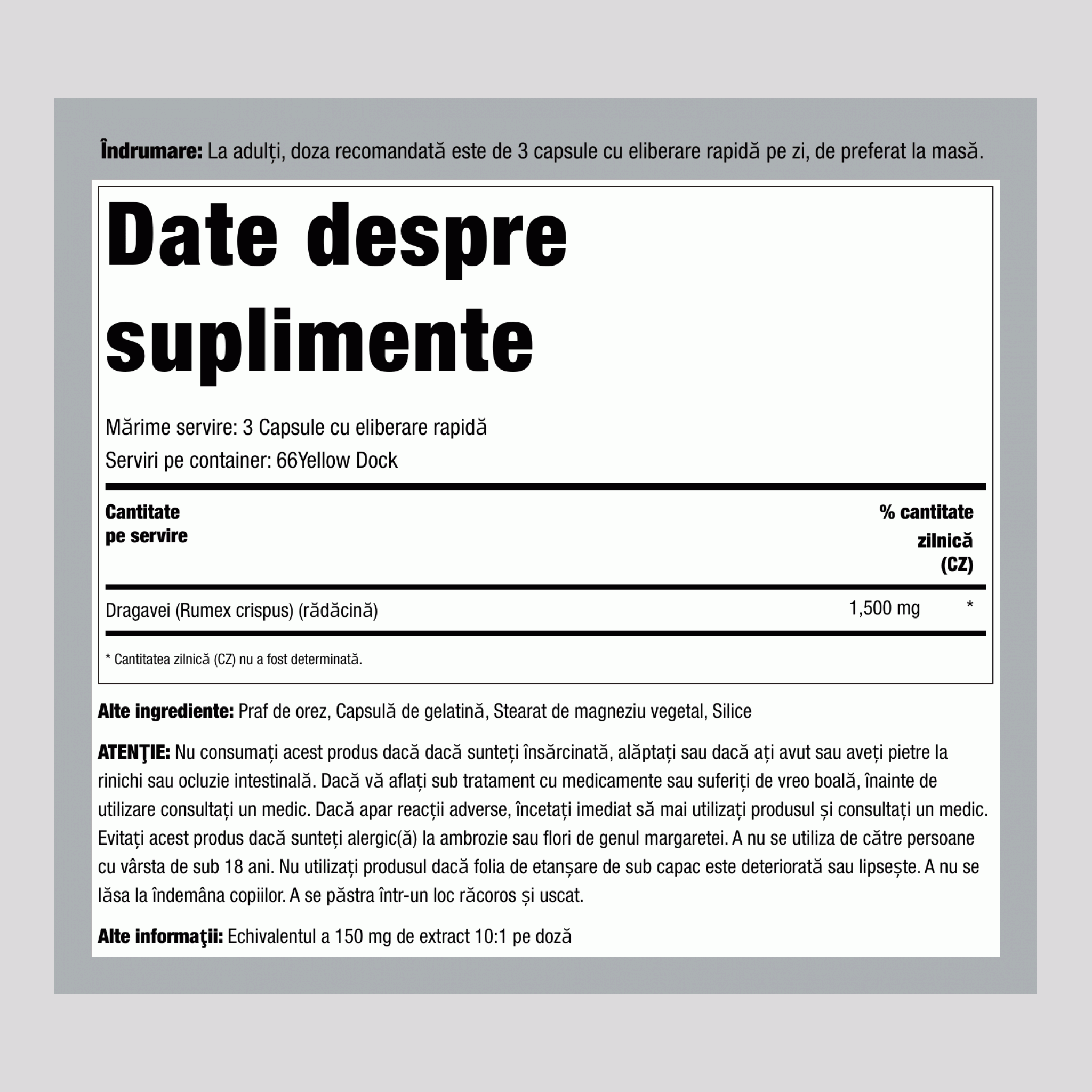 Yellow Dock Root, 1500 mg (per serving), 200 Quick Release Capsules