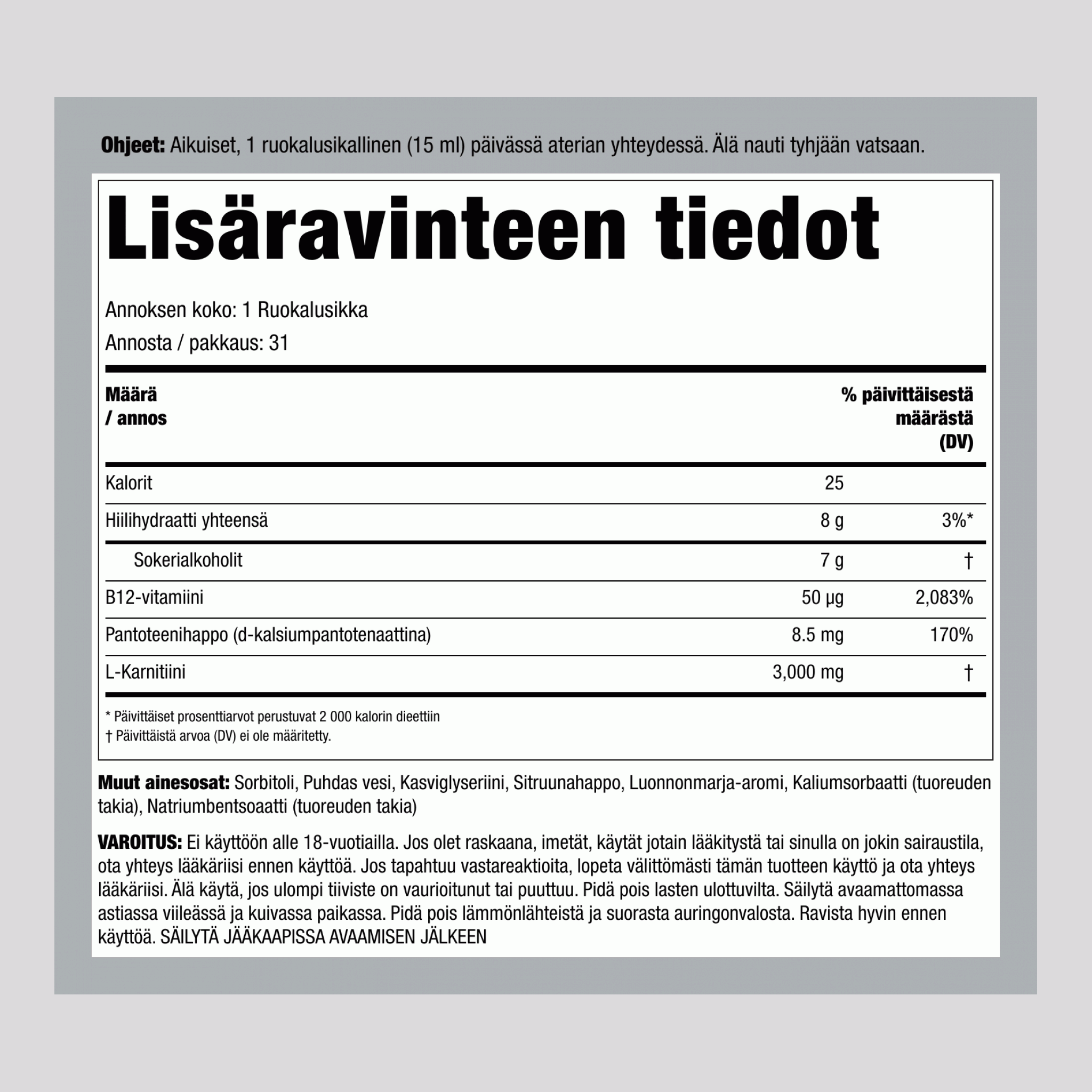 Nestemäinen L-Karnitiini (Marja), 3000 mg (annosta kohti), 16 fl oz (473 mL) Pullo