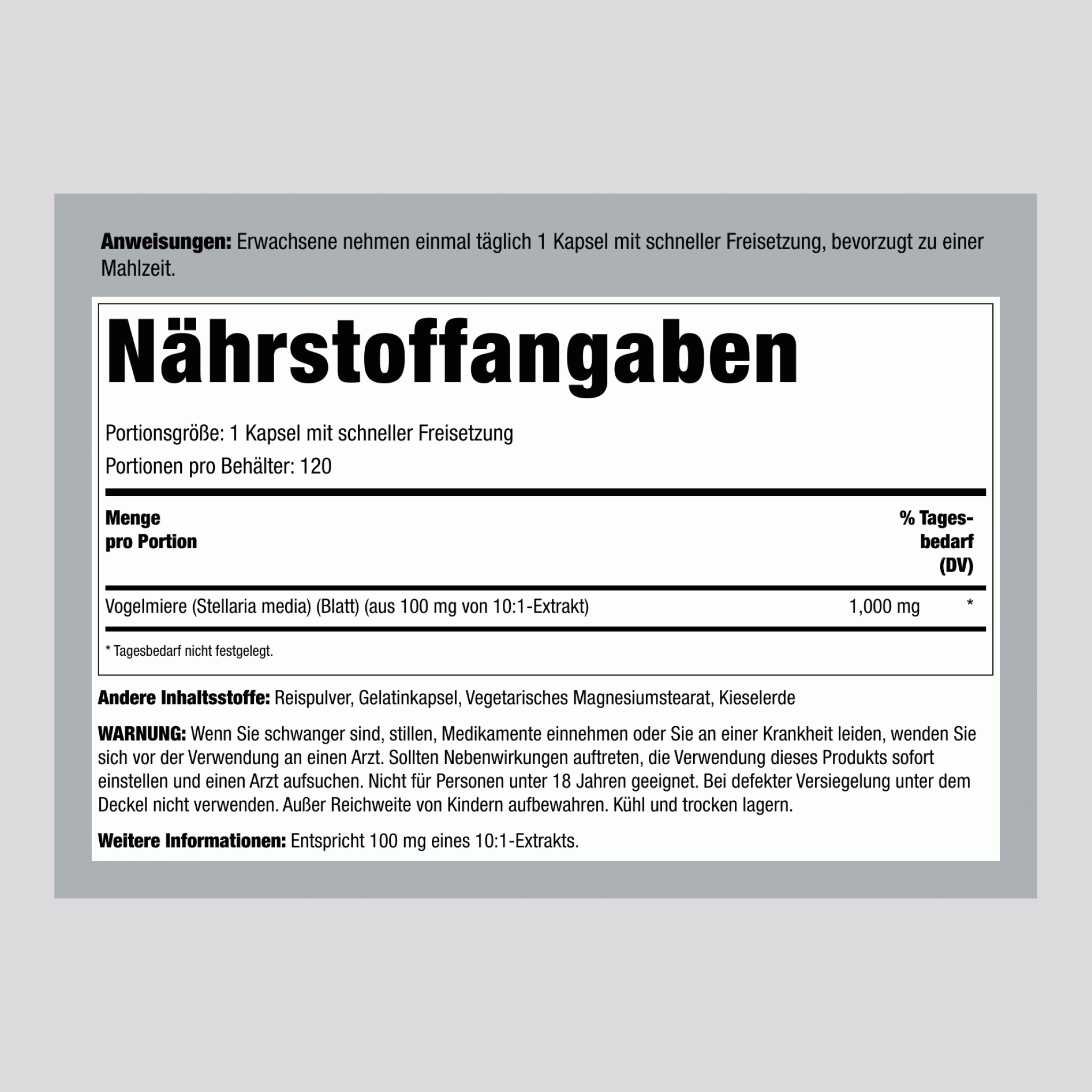 Vogelmiere, 1000 mg, 120 Kapseln zur schnellen Freisetzung