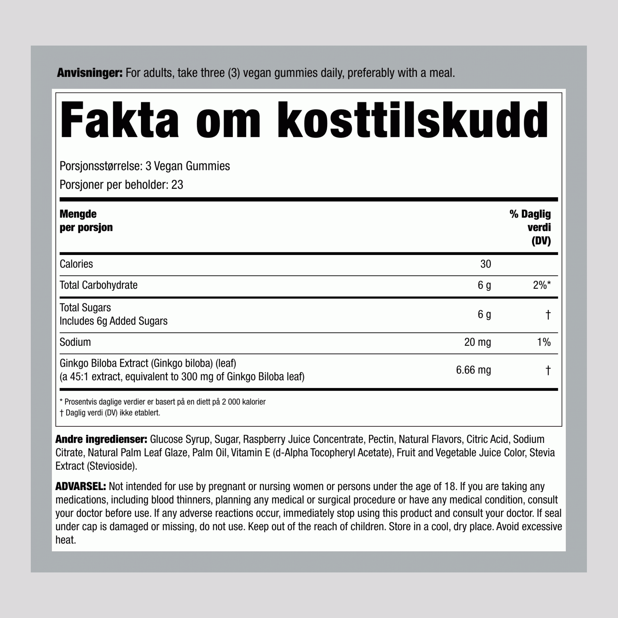 Ginkgo Biloba (fersken og bringebær)