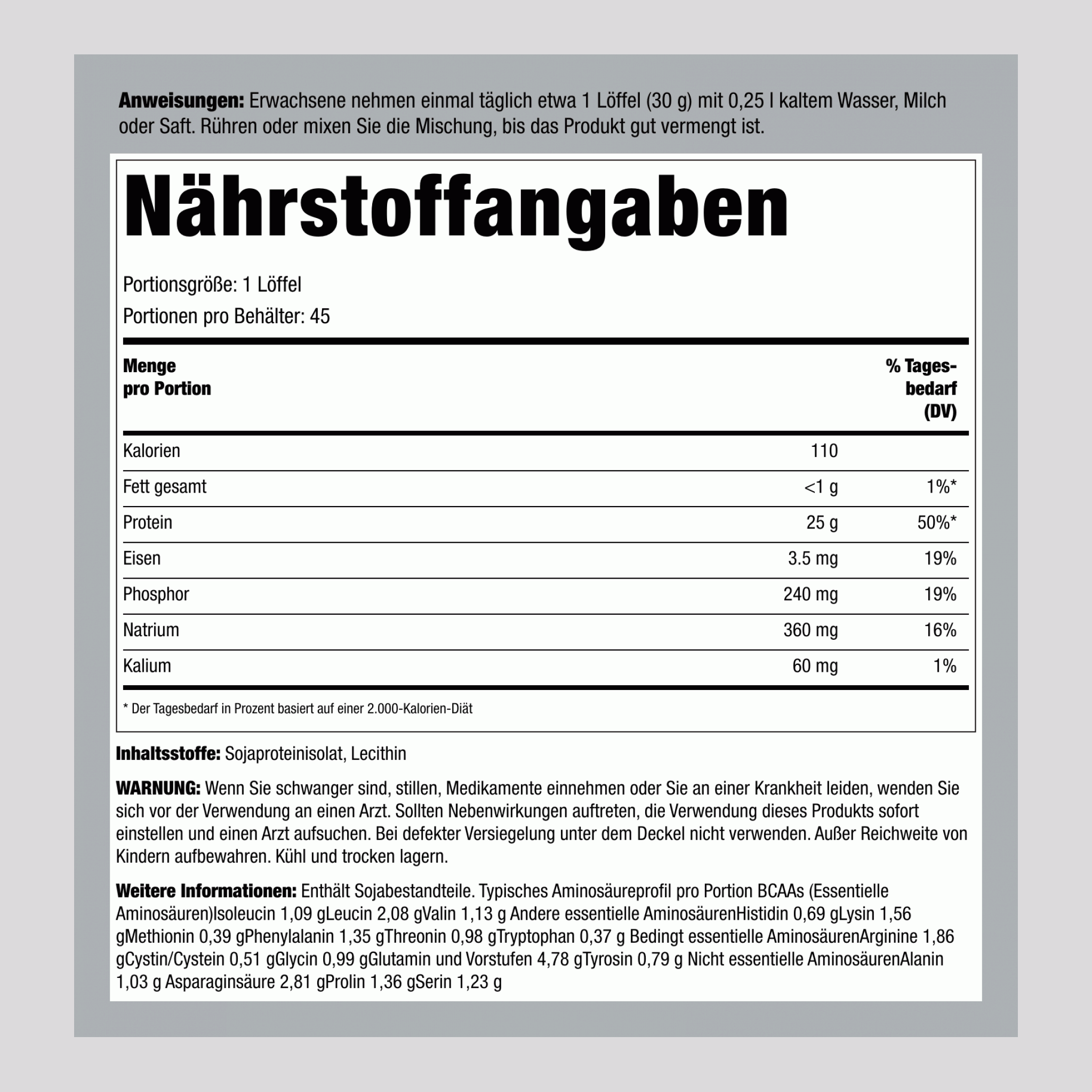 Sojaprotein-Isolatpulver Geschmacklos, 3 lb (1.362 kg) Flasche