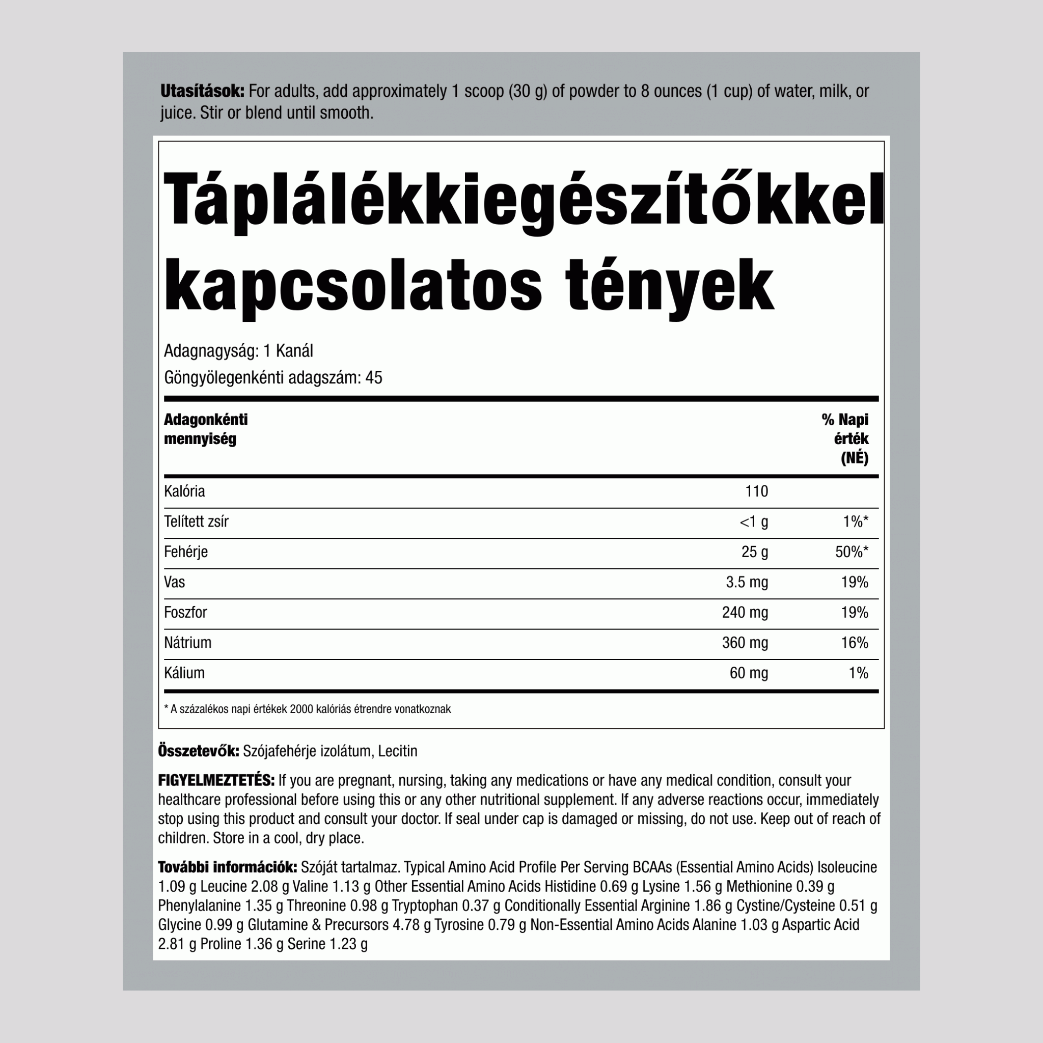 Szójafehérje Izolátum Por Ízesítetlen, 3 lb (1.362 kg) Üveg