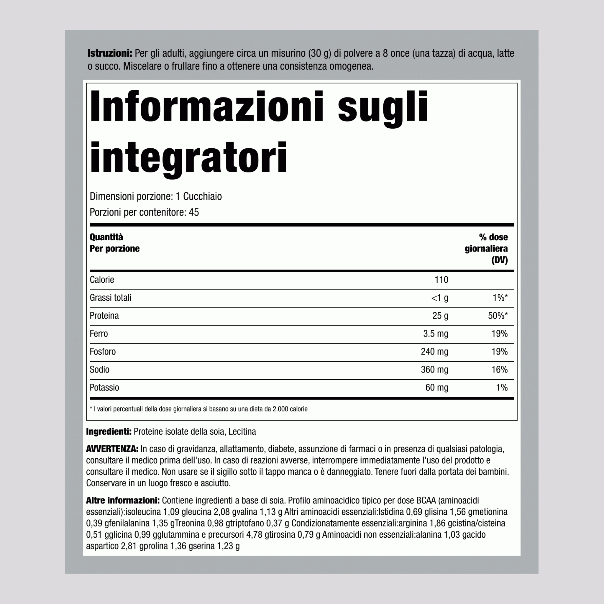 Proteine di Soia Isolate in Polvere Senza Aromi, Bottiglia da 3 lb (1.362 kg)