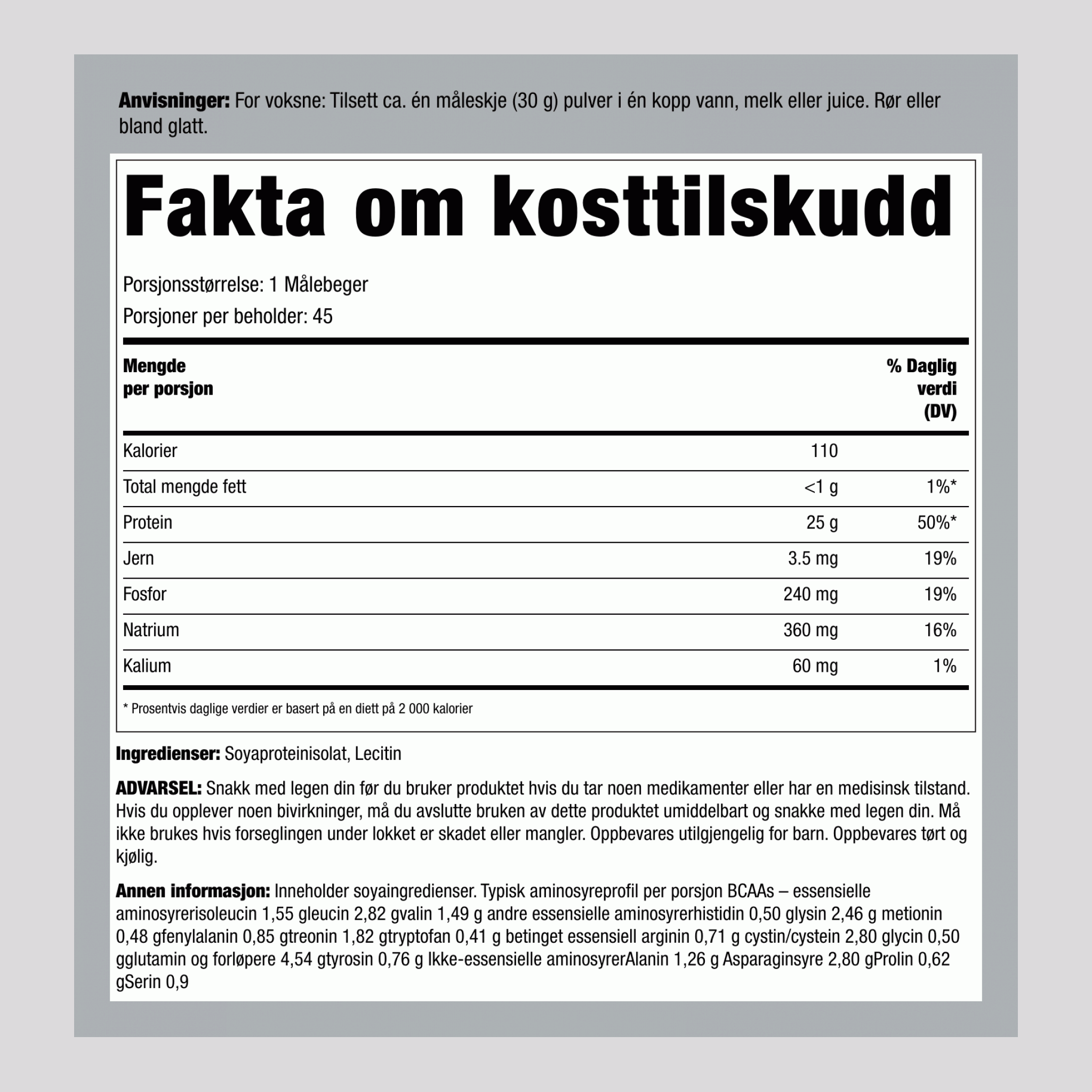 Soyaproteinisolatpulver uten smak, 3 lb (1.362 kg) flaske