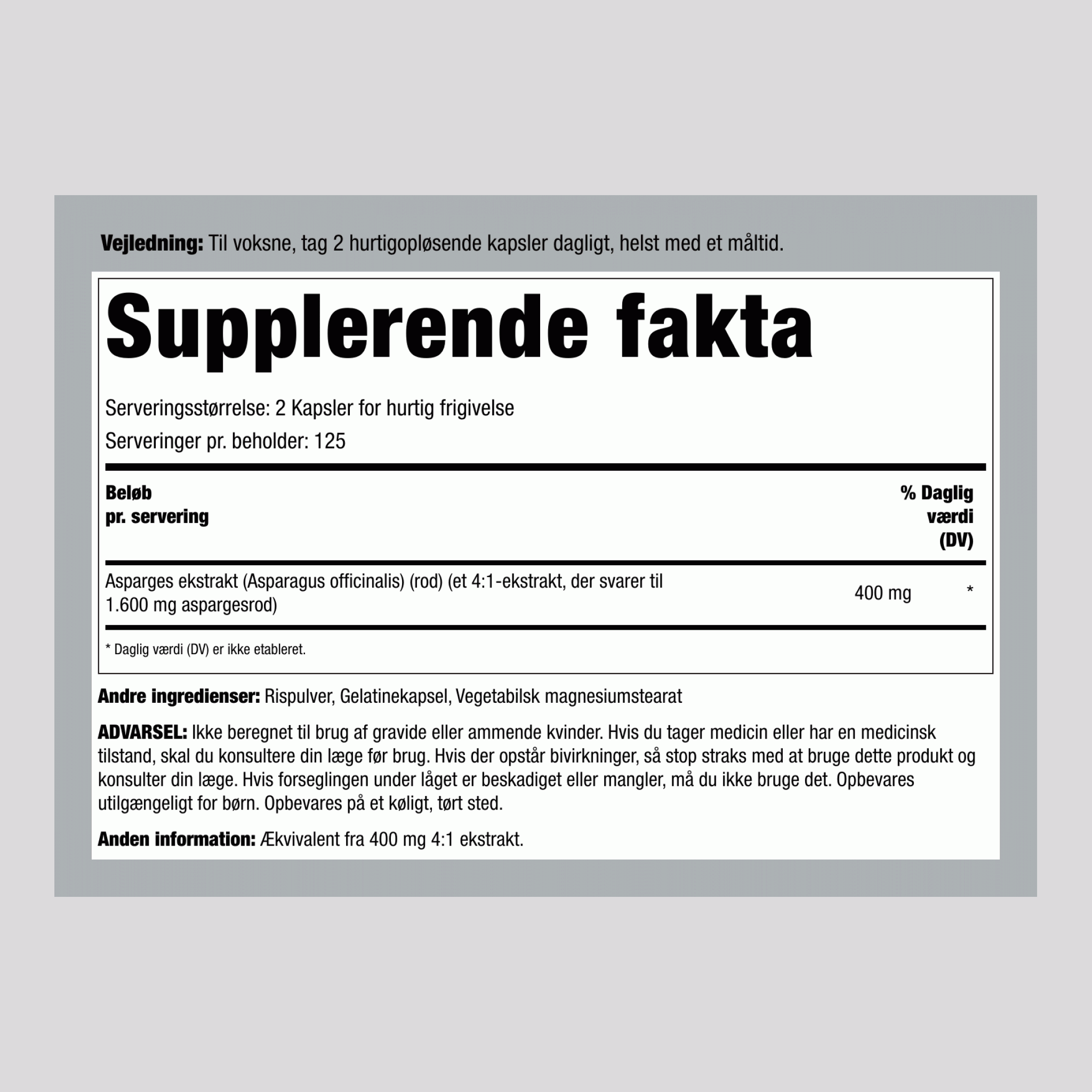 Asparges, 1600 mg (pr. portion), 250 hurtigudløsende kapsler