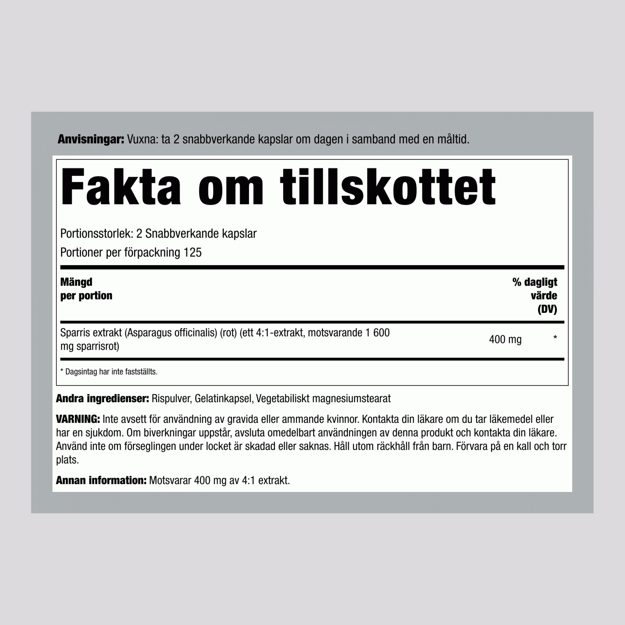 Sparris, 1600 mg (per portion), 250 kapslar med snabb frisättning