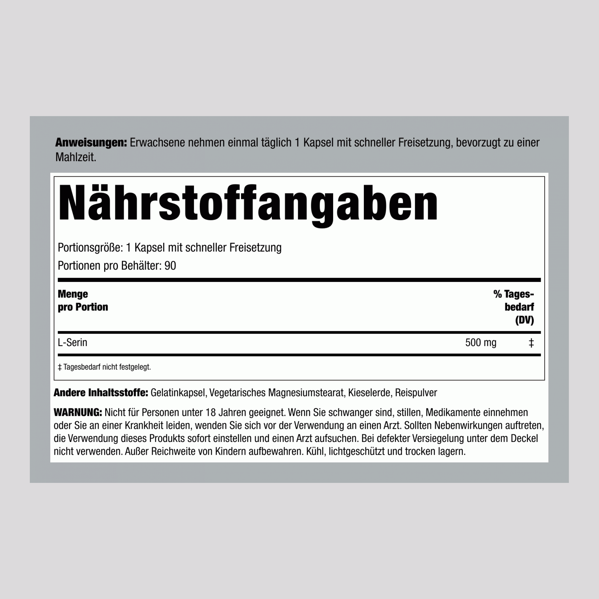 L-Serin, 500 mg, 120 Kapseln mit schneller Freisetzung