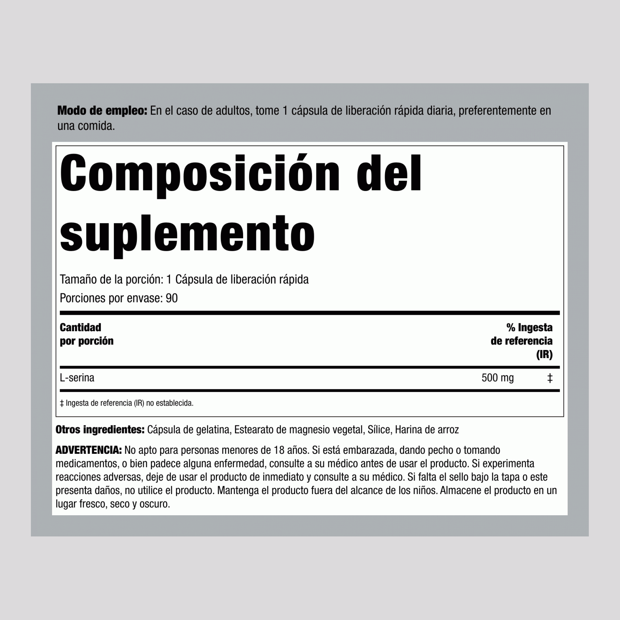 L-Serina, 500 mg, 120 cápsulas de liberación rápida
