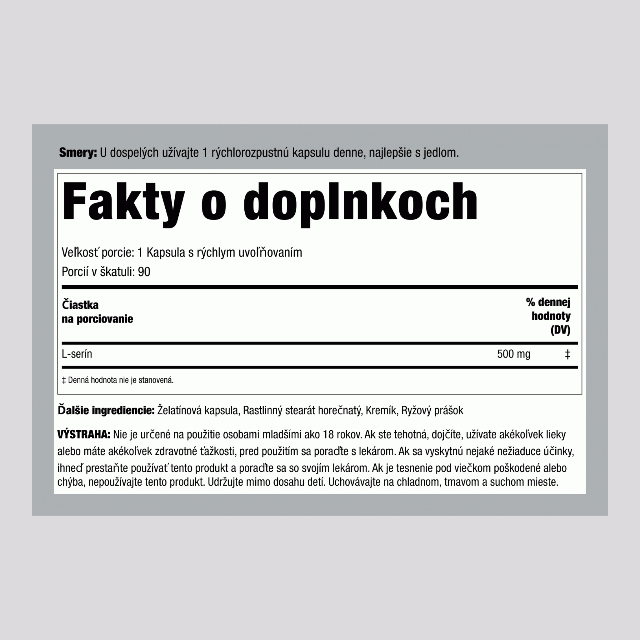 L-serín, 500 mg, 120 kapsúl s rýchlym uvoľňovaním