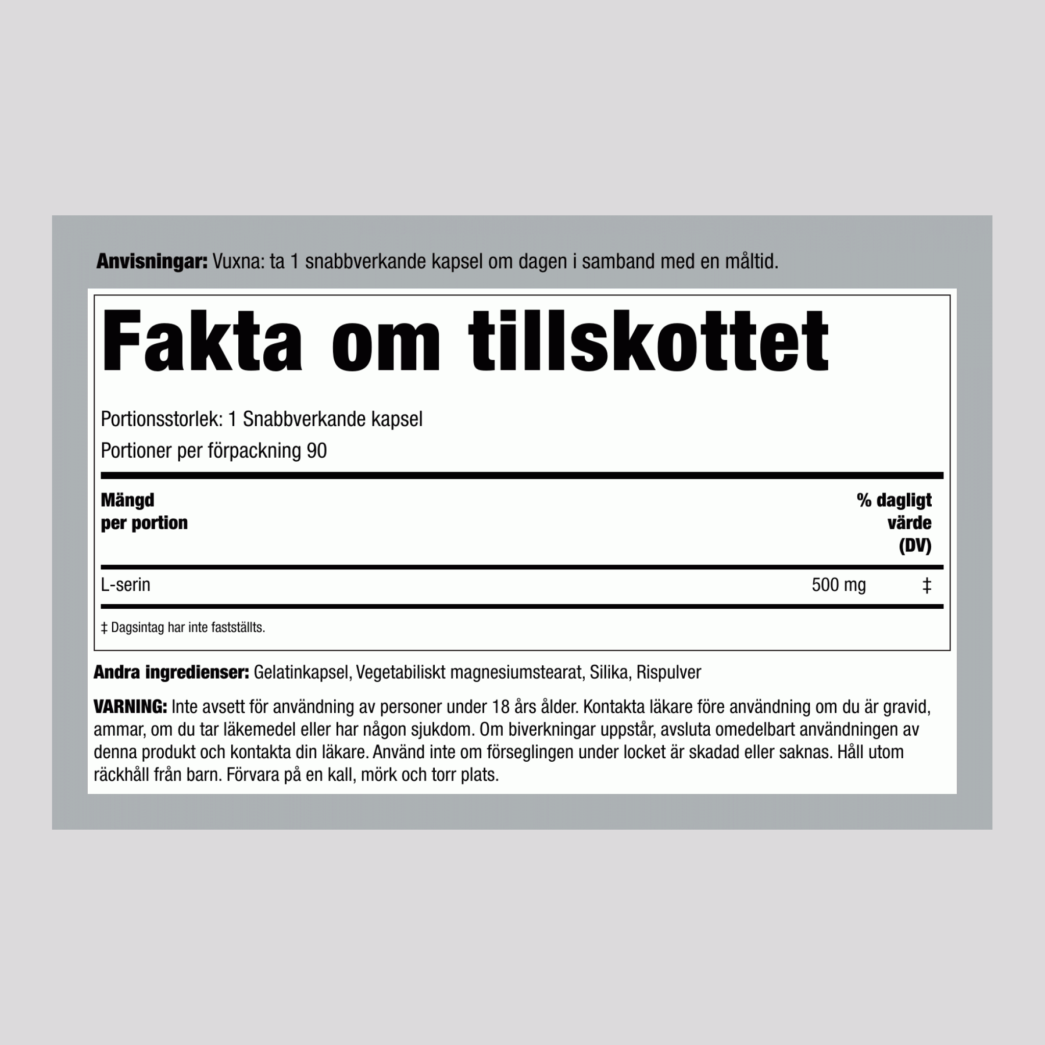 L-Serin, 500 mg, 120 Snabbfrigörande Kapslar