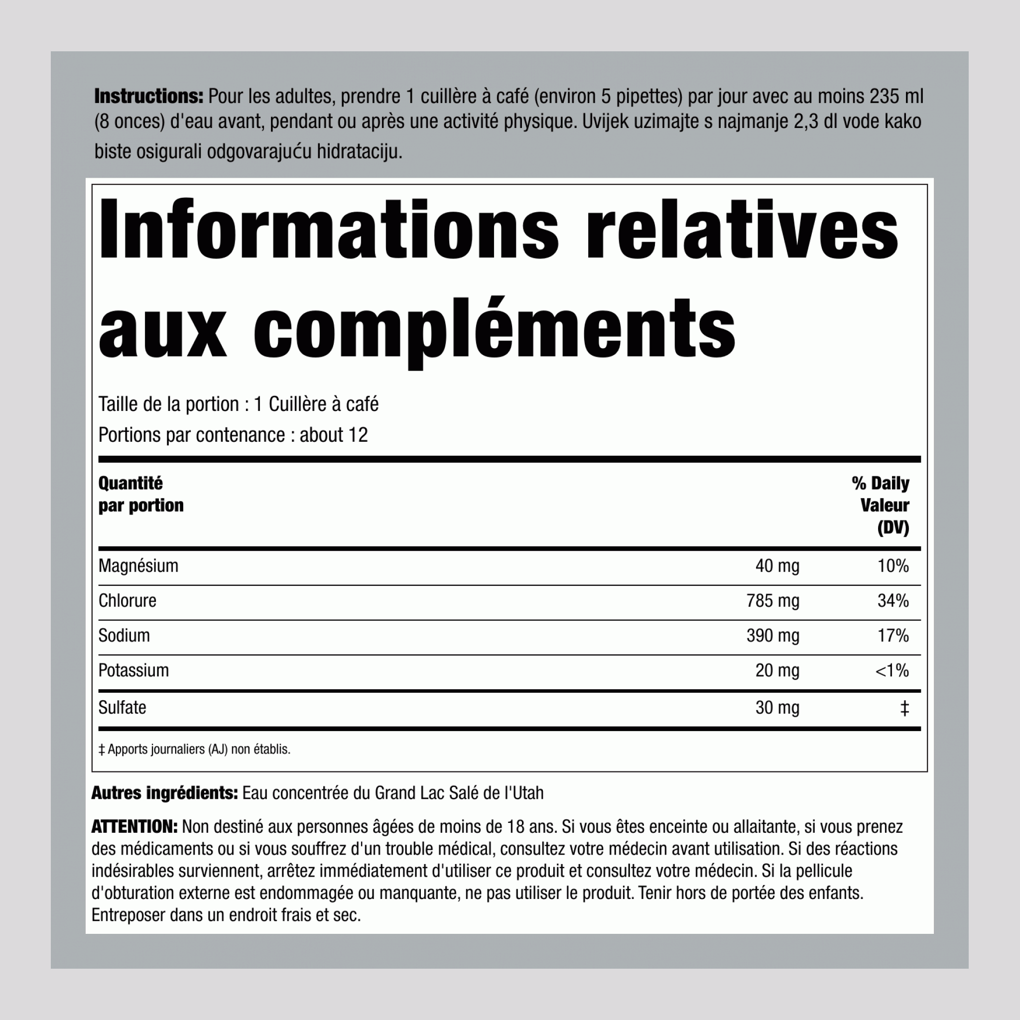 Gouttes d'Hydratation Électrolytique, Flacon Compte-Gouttes de 118 ml (4 fl oz)
