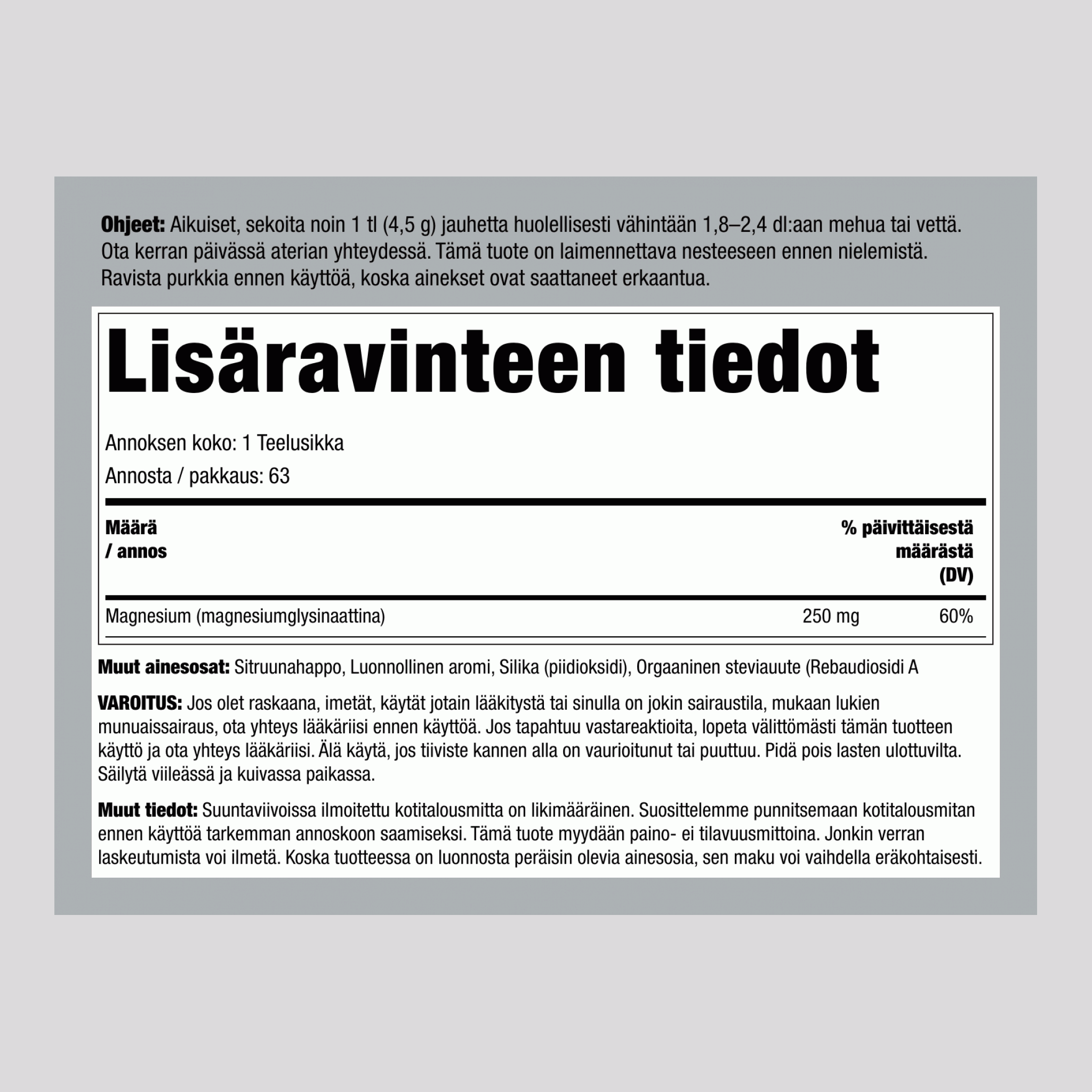 Magnesiumglysiinijauhe (Sitruuna), 16 oz (454 g) Pullo