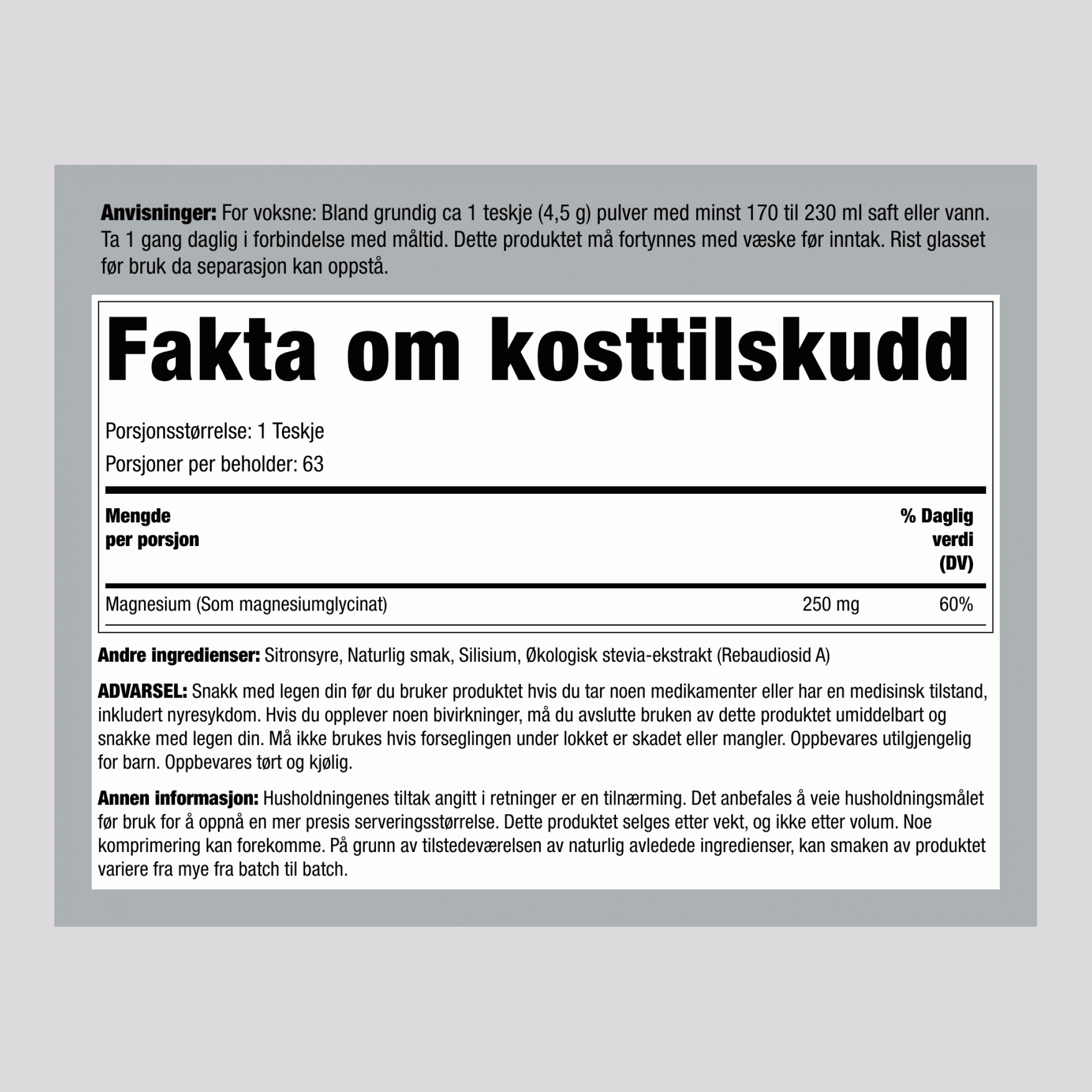 Magnesiumglycinatpulver (Sitron), 454 g (16 oz) Flaske