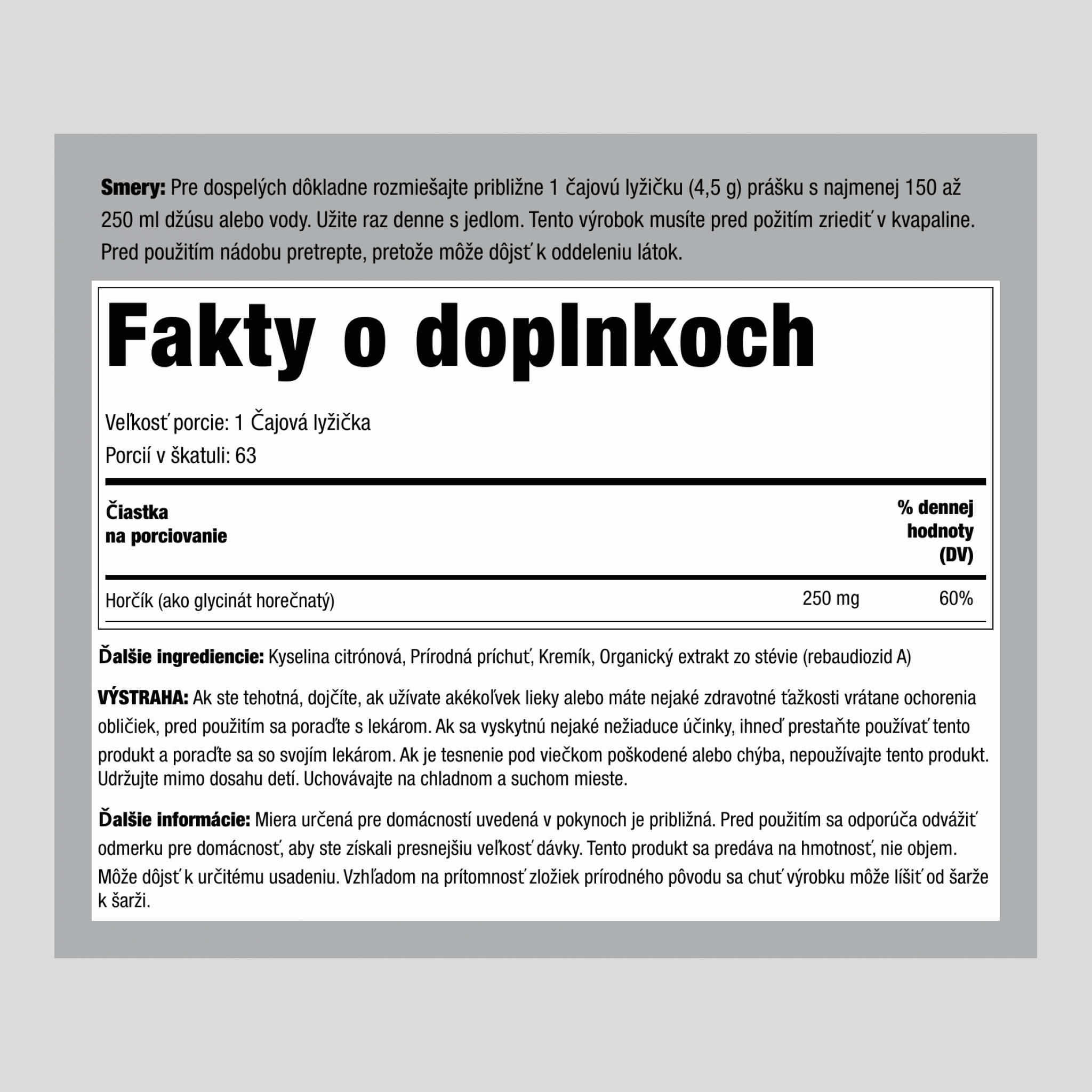 Magnéziový Glycinátový Prášok (Citrón), 16 oz (454 g) Fľaša