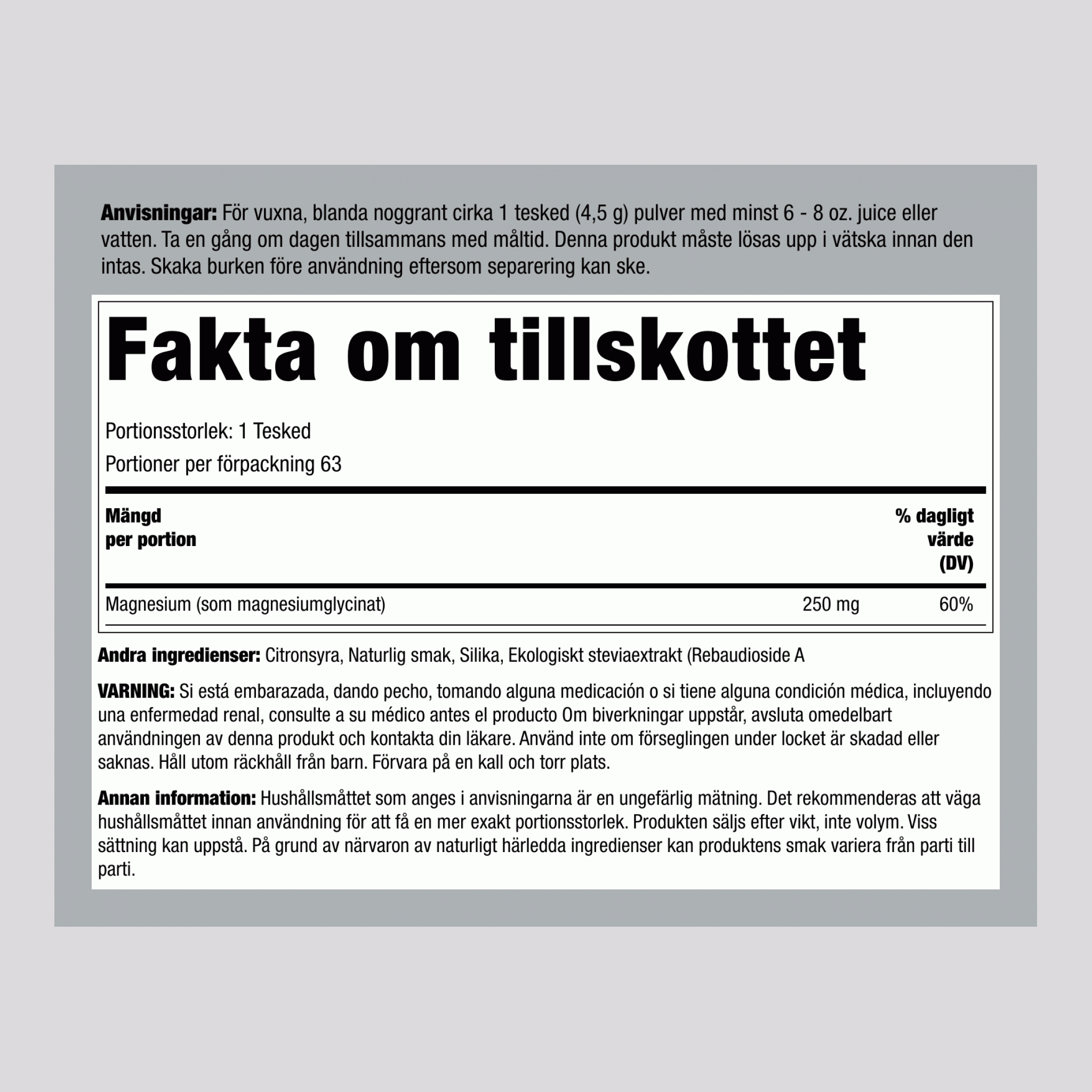 Magnesiumglycinatpulver (Citron), 454 g (16 oz) Burk