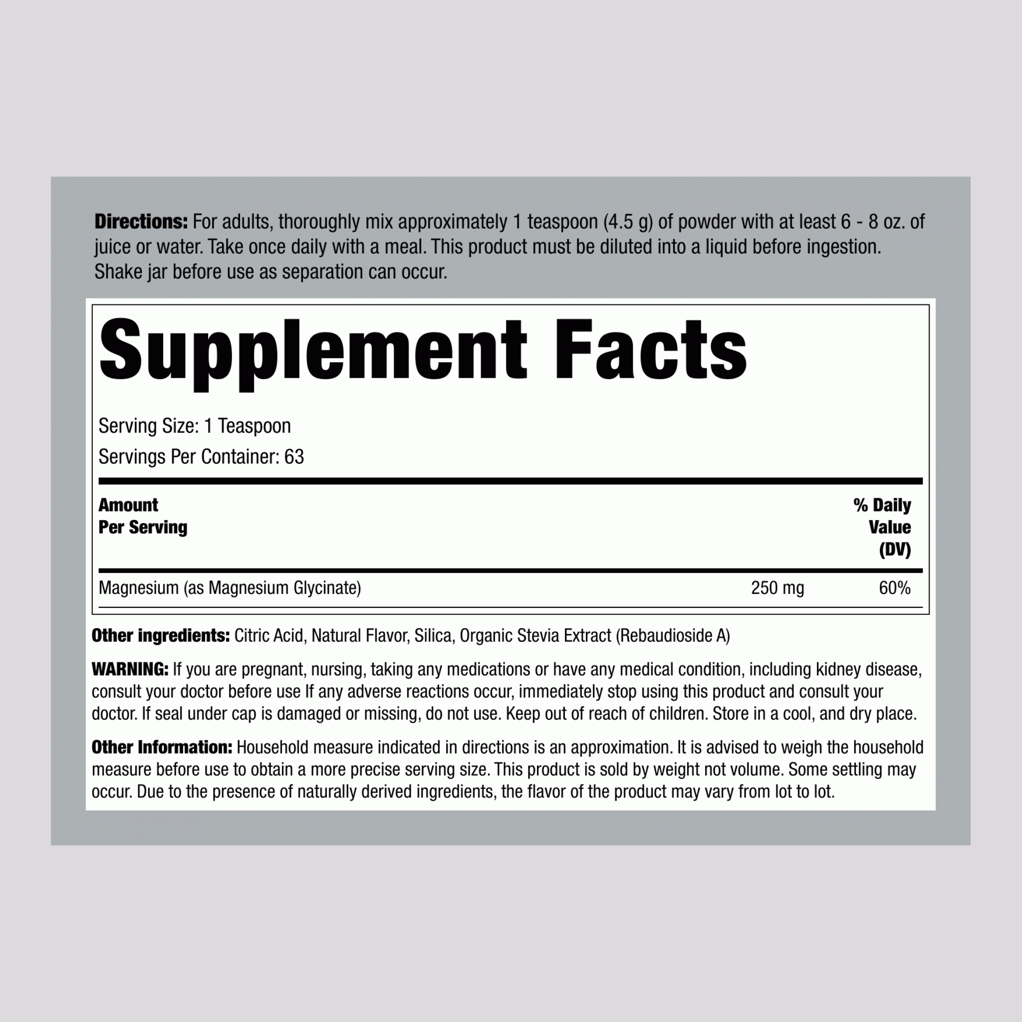 甘胺酸鎂粉（檸檬），16 盎司（454 克）瓶裝