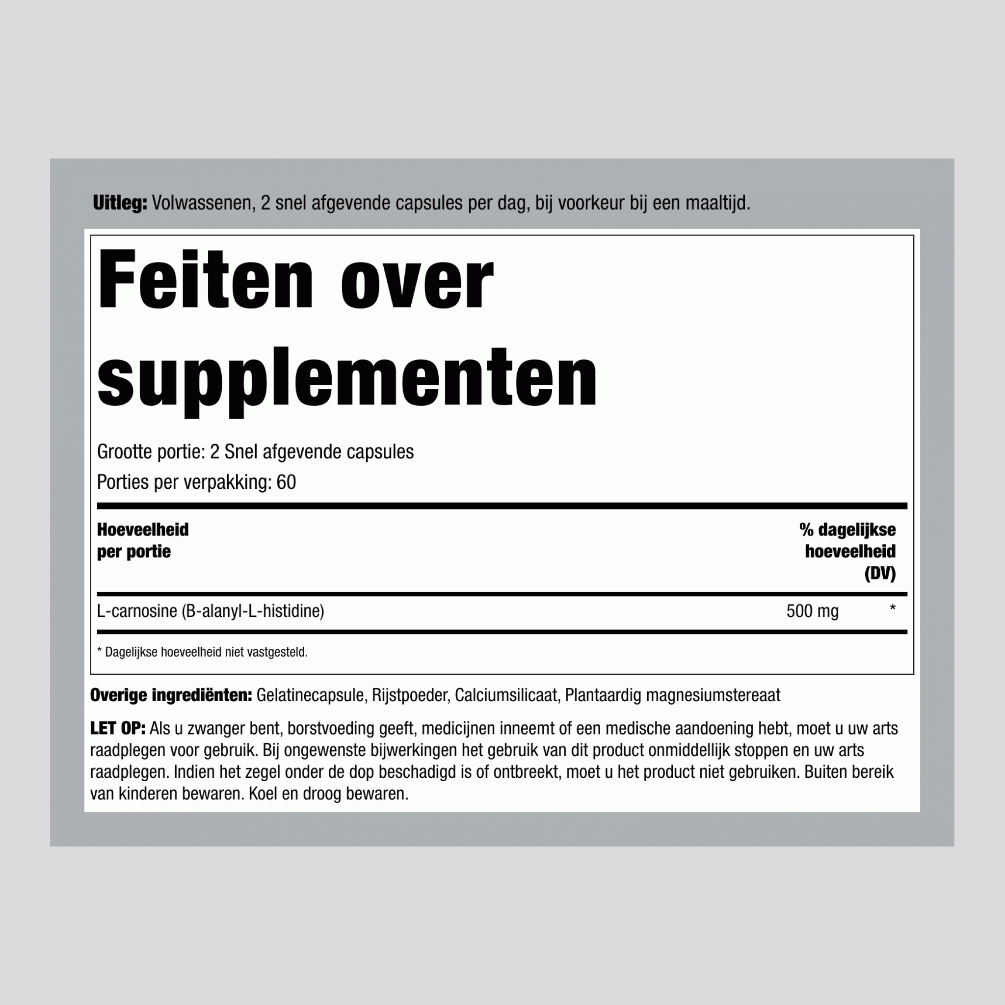 L-Carnosine, 500 mg (per serving), 120 Capsules