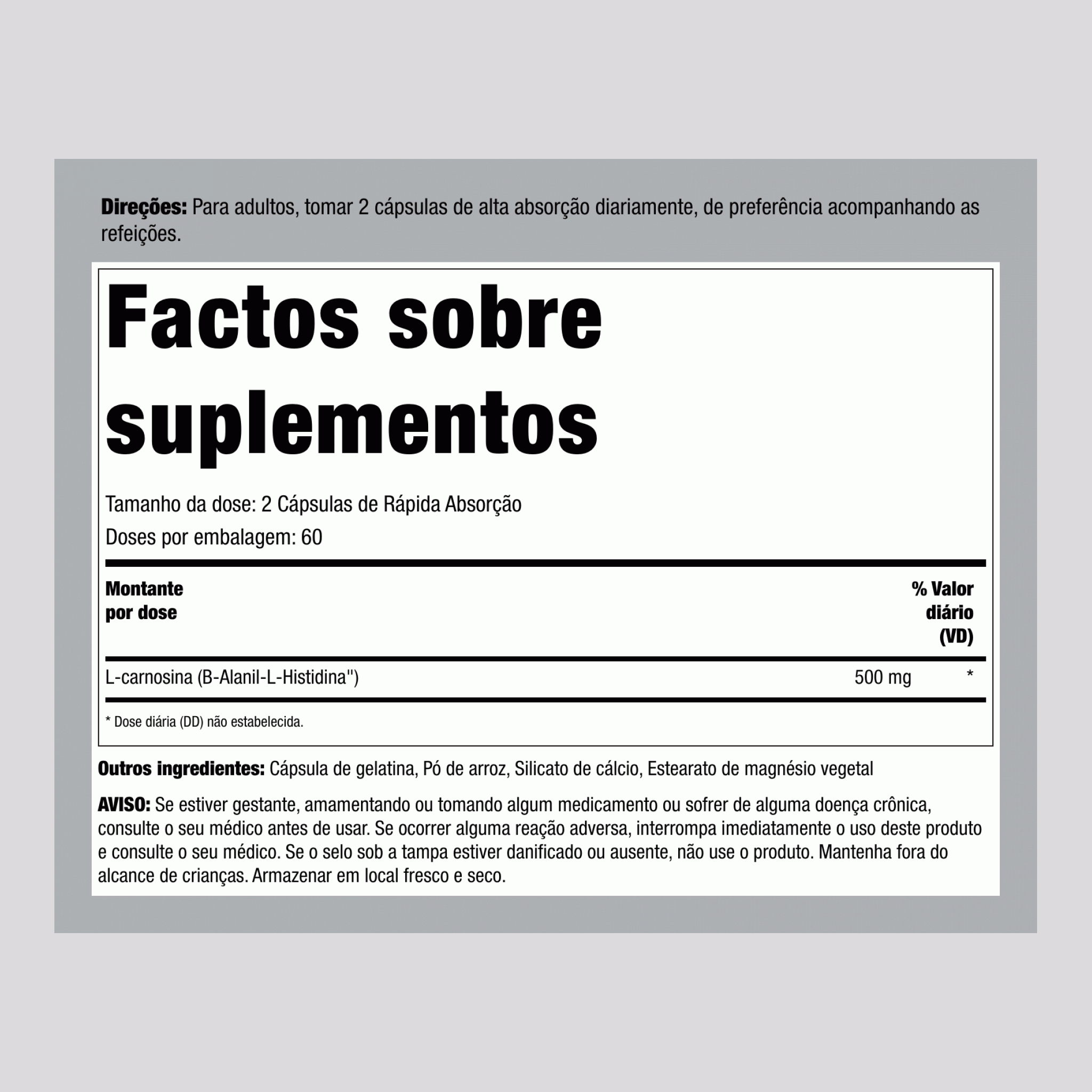 L-Carnosine, 500 mg (per serving), 120 Capsules