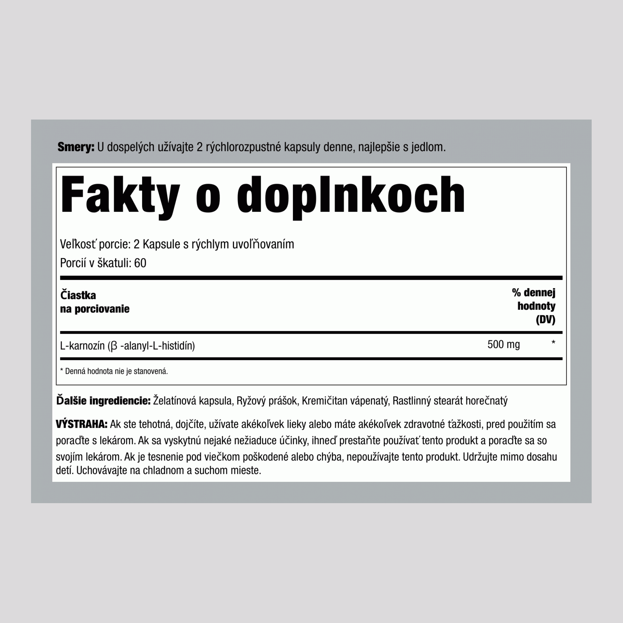 L-Carnosine, 500 mg (per serving), 120 Capsules