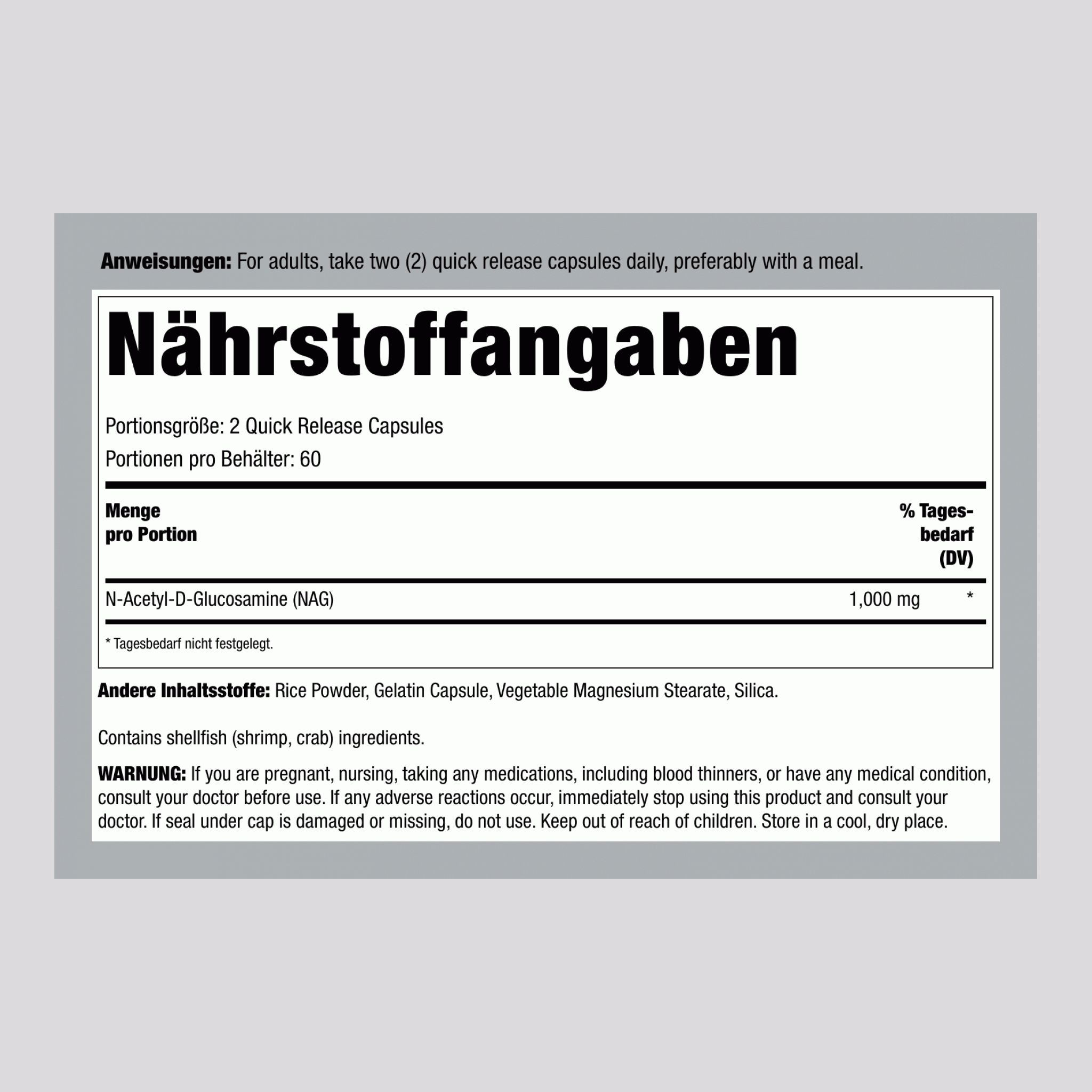 N-A-G (N-Acetylglucosamin), 1000 mg (pro Portion), 120 Kapseln