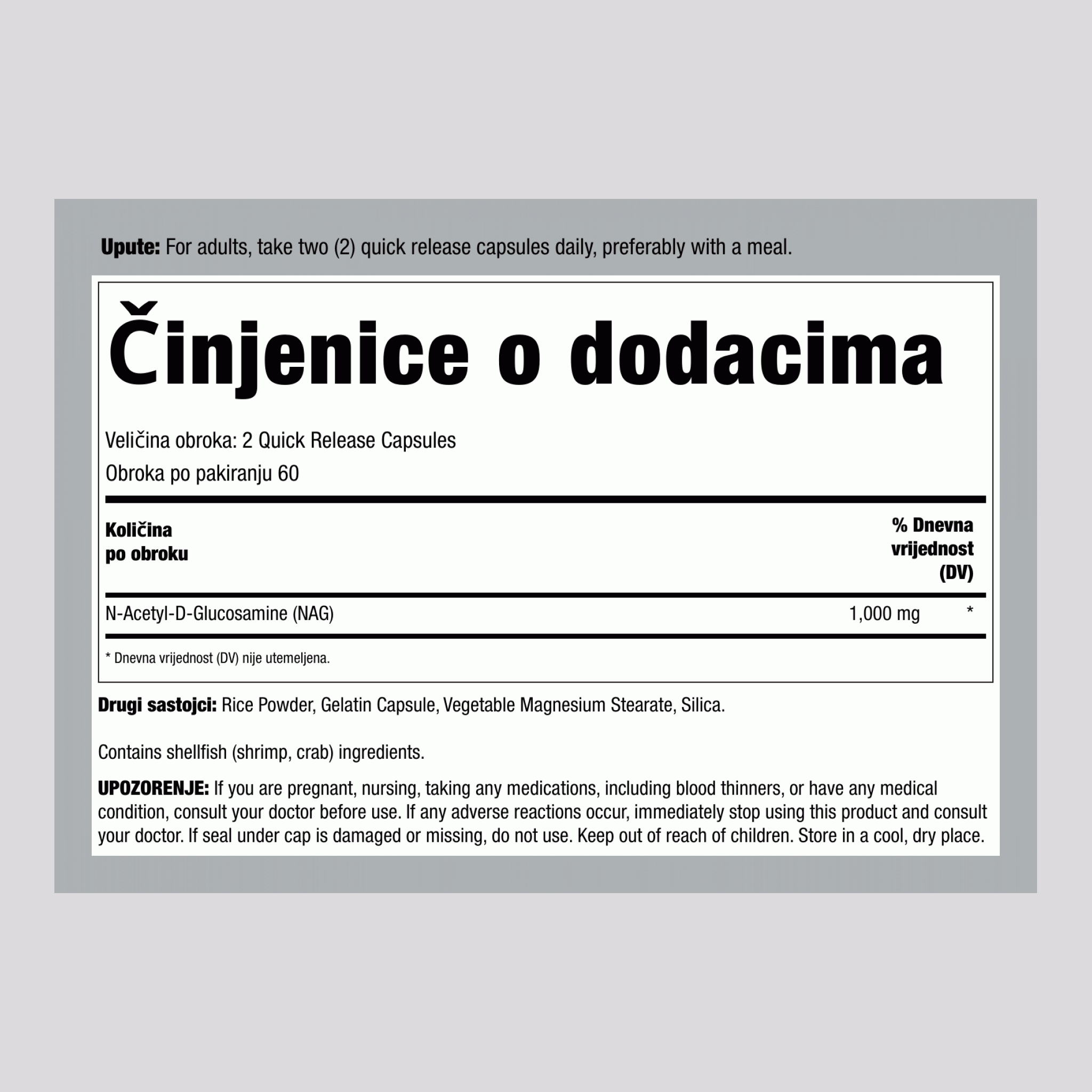 N-A-G (N-acetil glukozamin), 1000 mg (po porciji), 120 kapsula