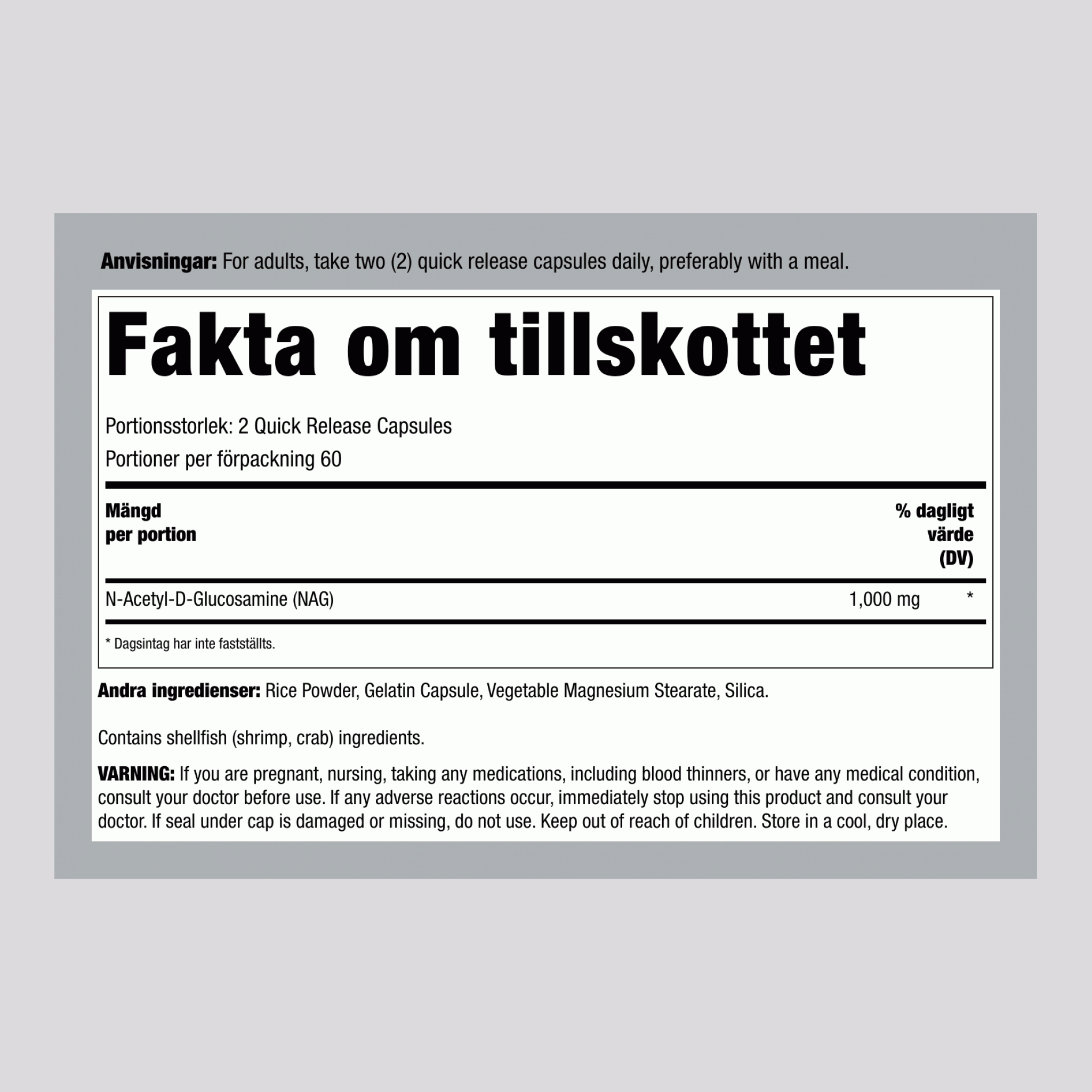 N-A-G (N-Acetylglukosamin), 1000 mg (per portion), 120 kapslar