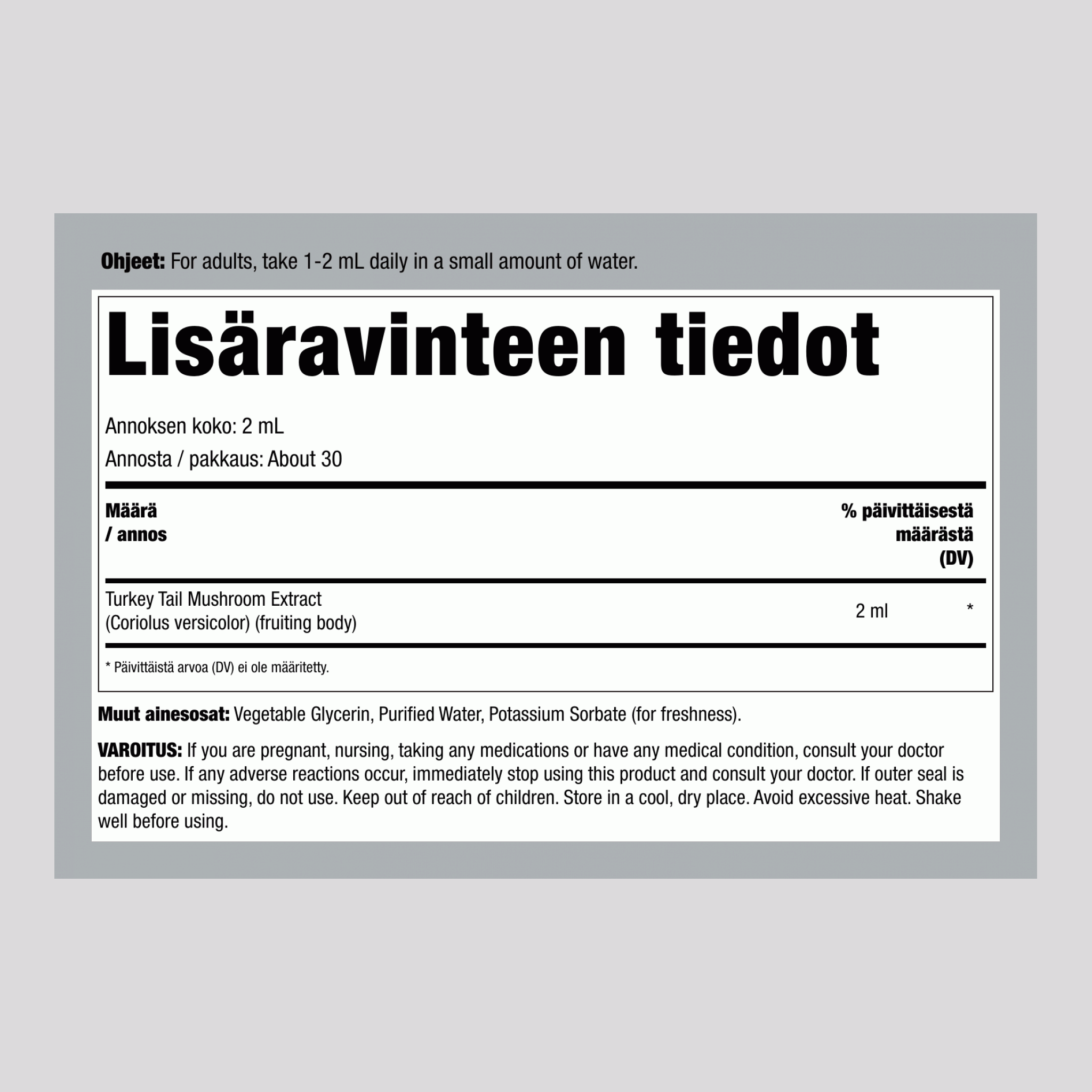 Kalkkunanhännän sieni nestemäinen uute, 59 ml pipettipullo