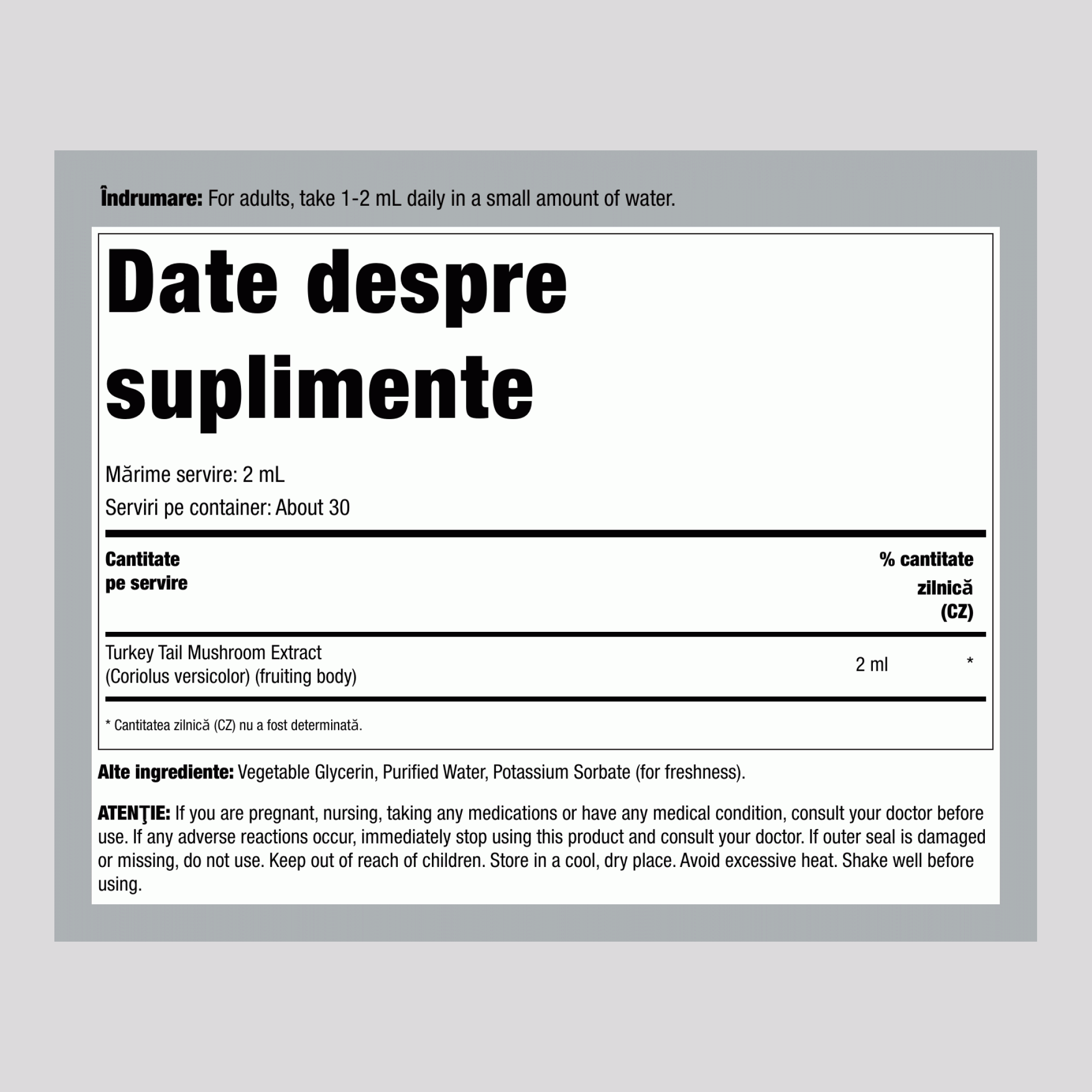 Extract lichid de ciuperci Turkey Tail, sticlă cu pipetă de 59 ml (2 fl oz)