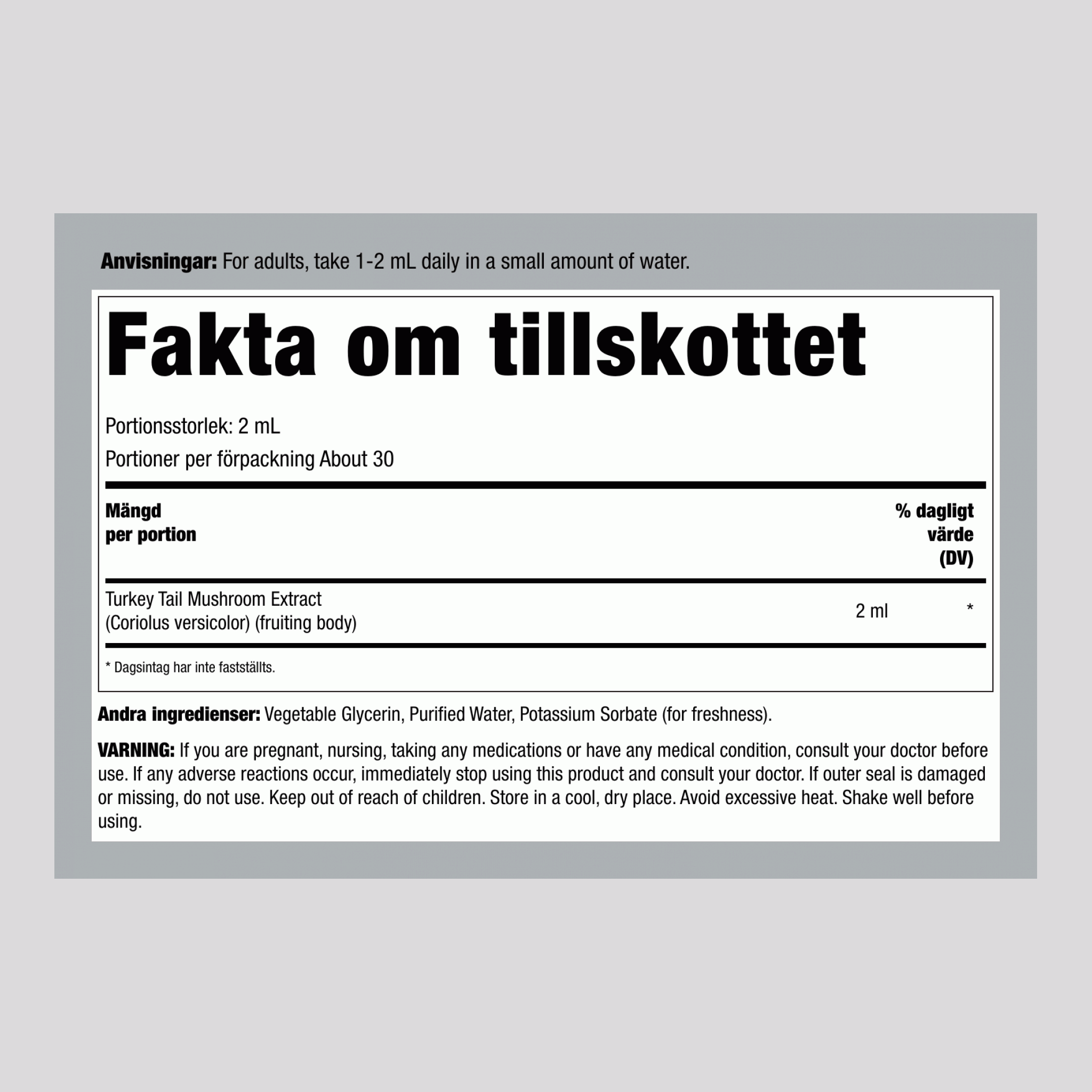 Flytande extrakt av kalkonsvamp, droppflaska på 59 ml