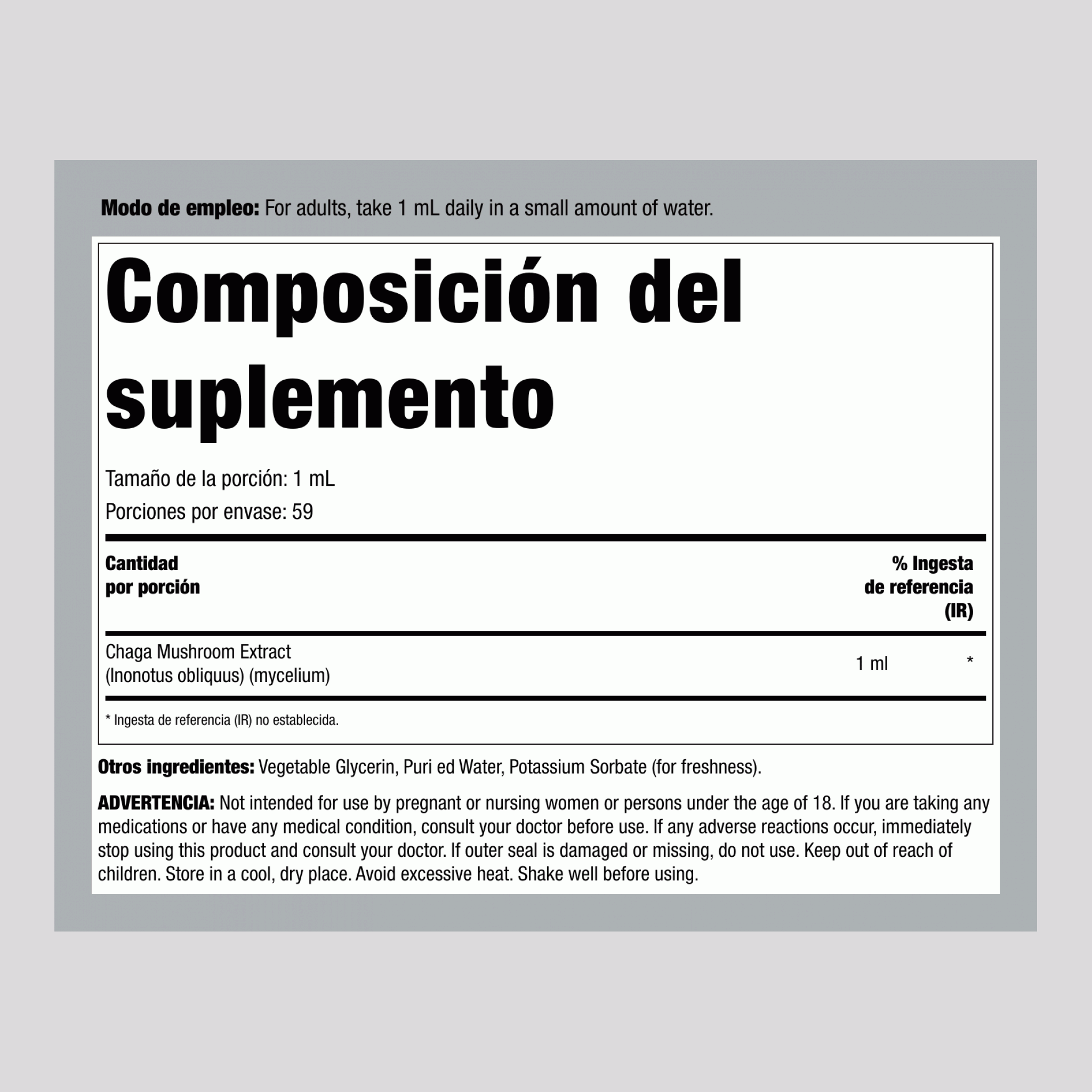 Extracto Líquido de Chaga, Botella con Gotero de 2 fl oz (59 mL)