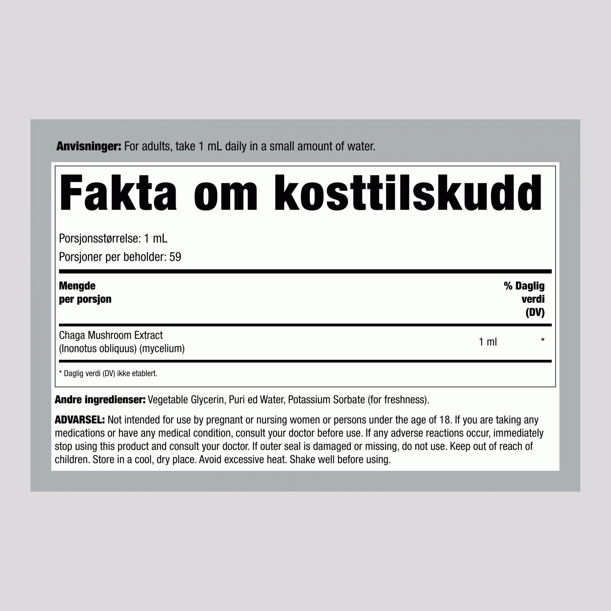 Flytende ekstrakt av chagasopp, 59 ml dråpeflaske