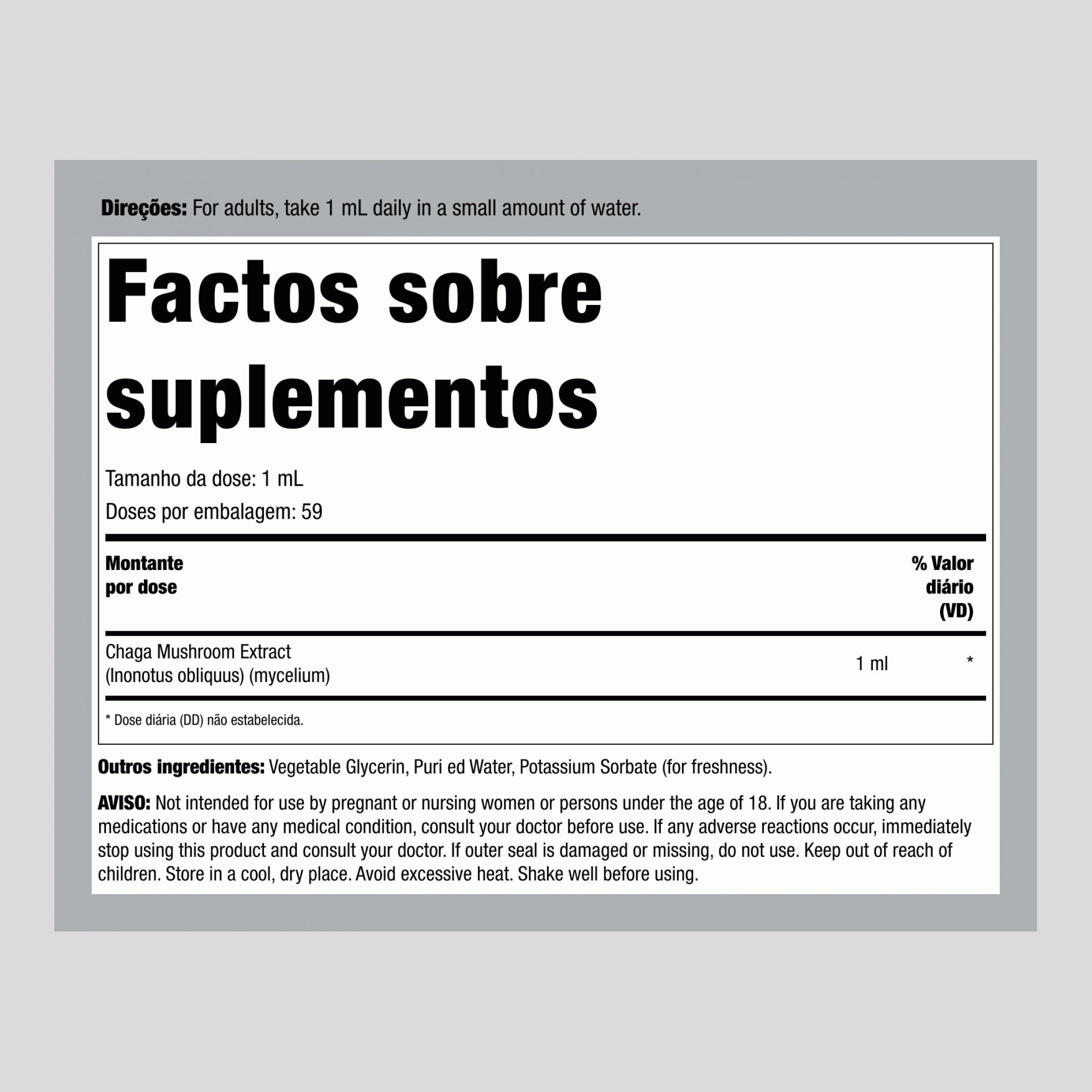 Extrato Líquido de Cogumelo Chaga, Frasco Conta Gotas de 59 mL (2 fl oz)