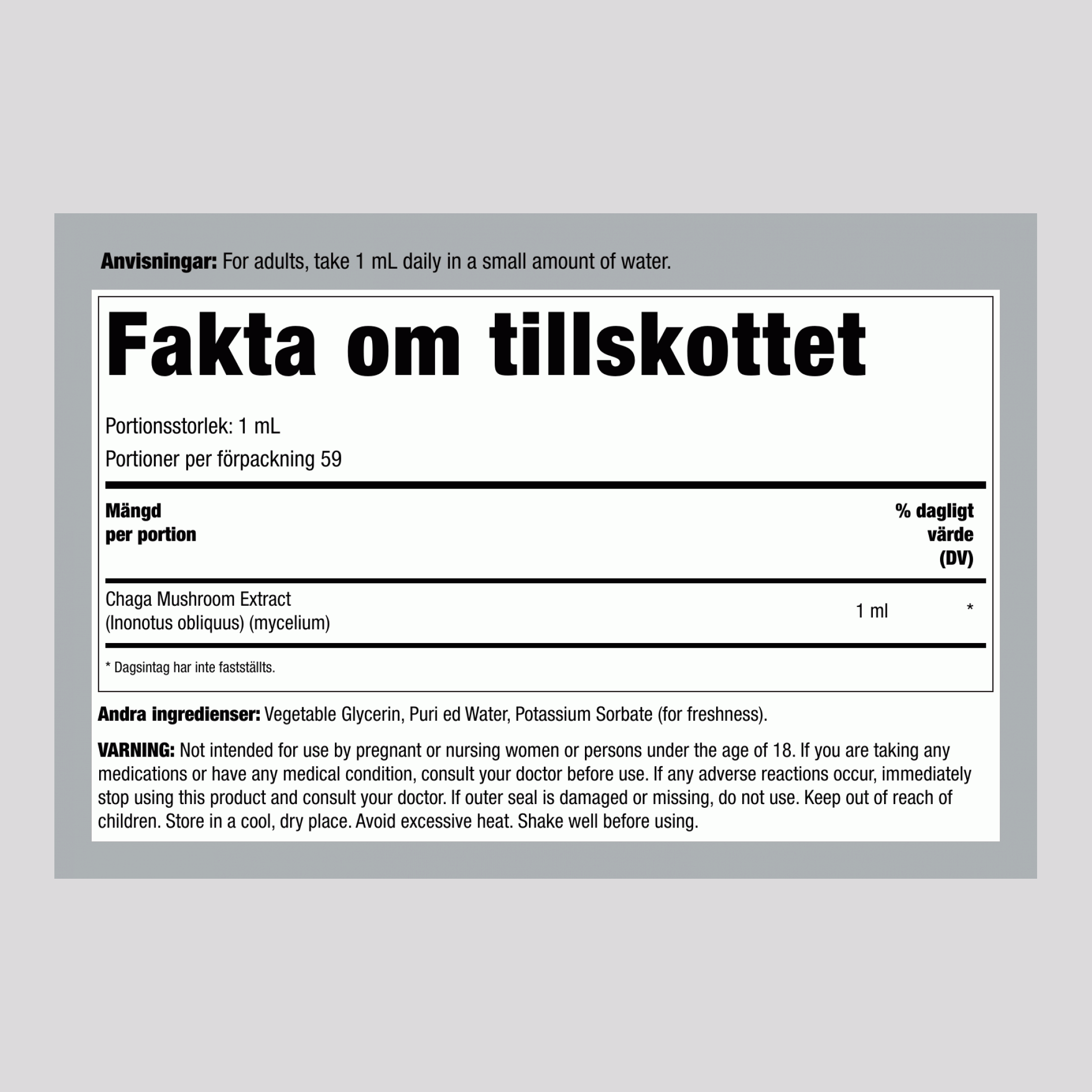 Chaga Mushroom Flytande Extrakt, 59 ml Droppflaska