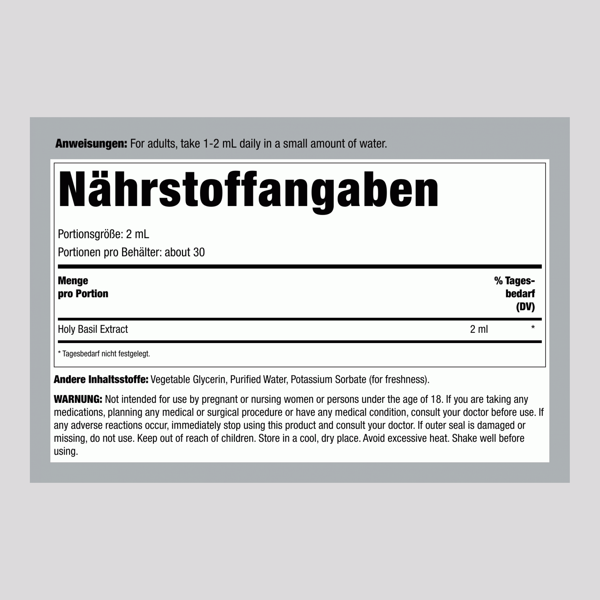 Alkoholfreier flüssiger Extrakt aus Heiligem Basilikum, 2 fl oz (59 ml) Tropfflasche