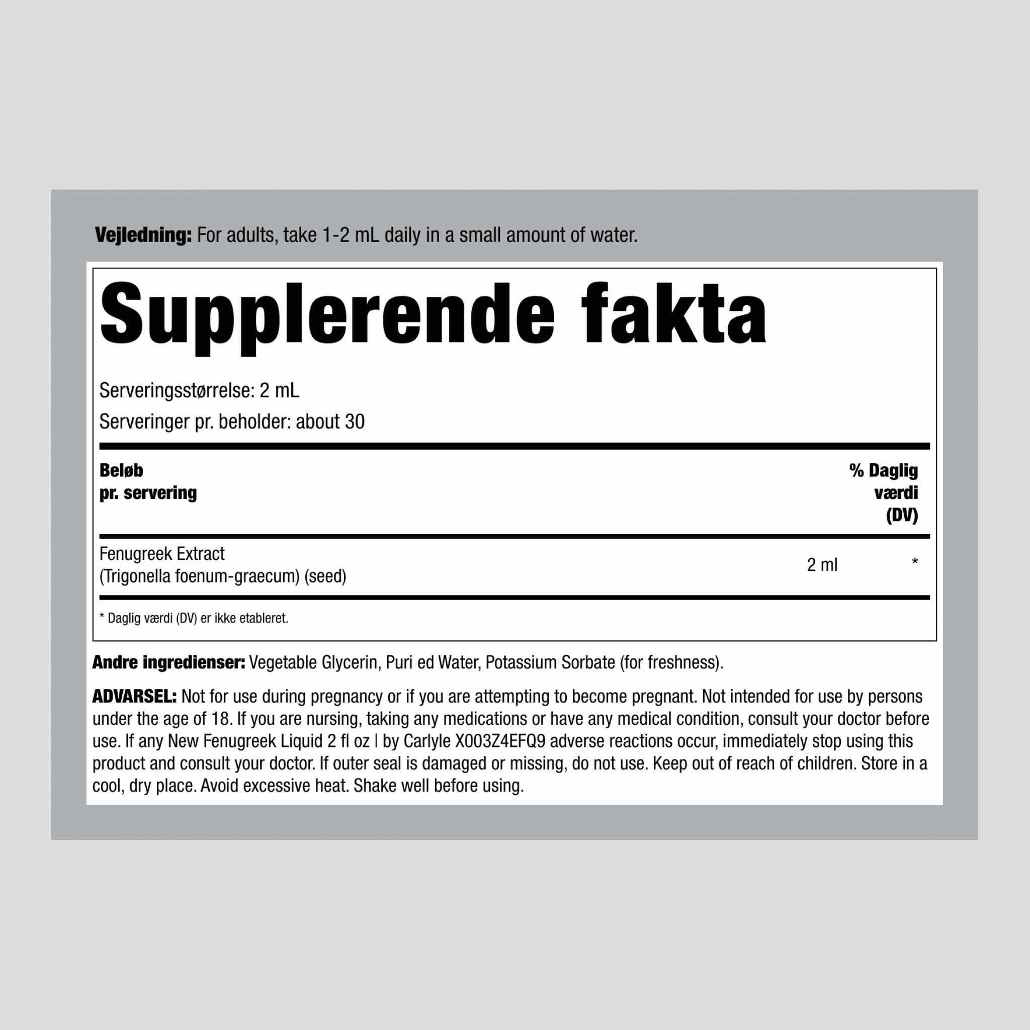 Bukkehornsfrø flydende ekstrakt uden alkohol, 59 mL (2 fl oz) pipetteflaske