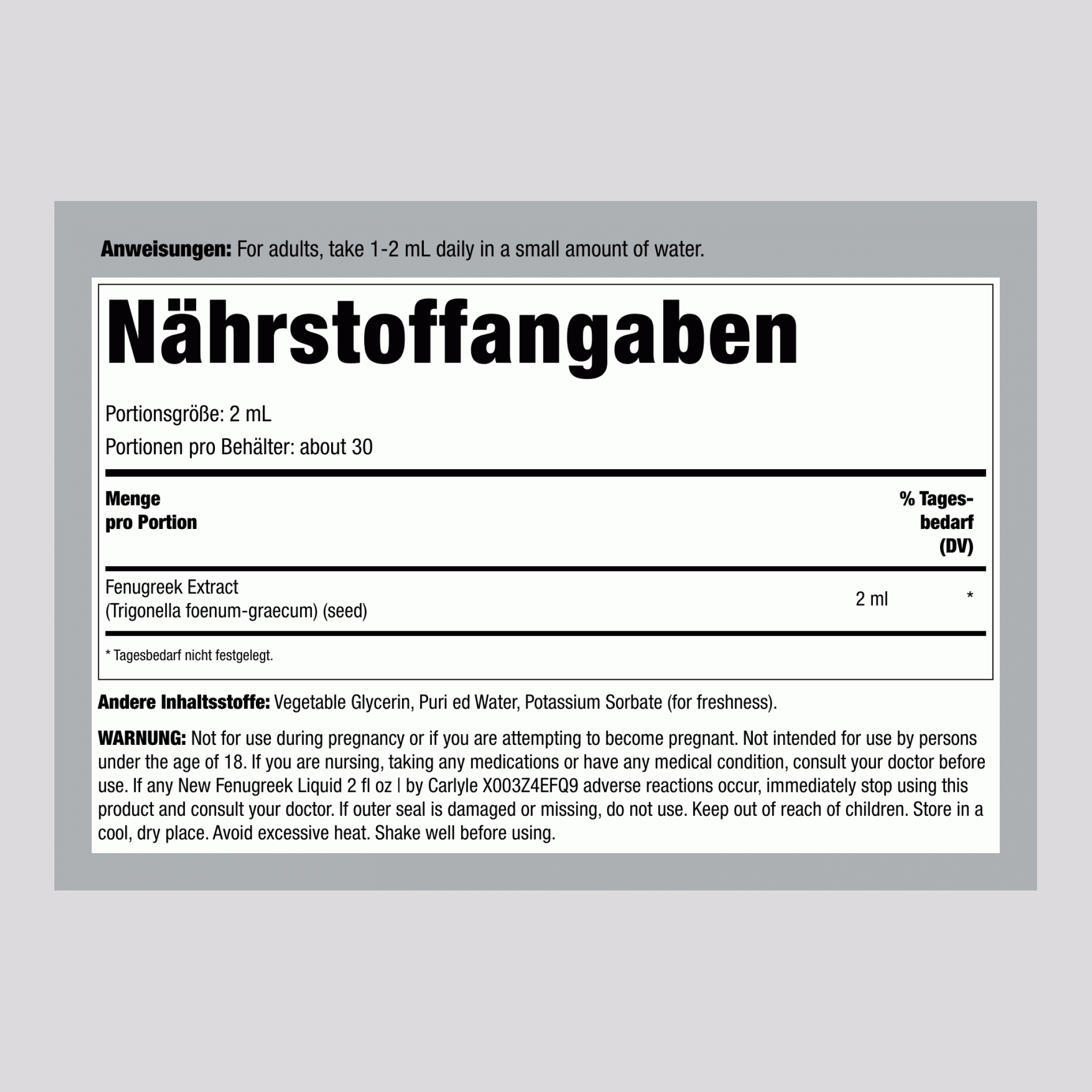 Bockshornkleesamen flüssiger Extrakt alkoholfrei, 59 ml Tropfflasche