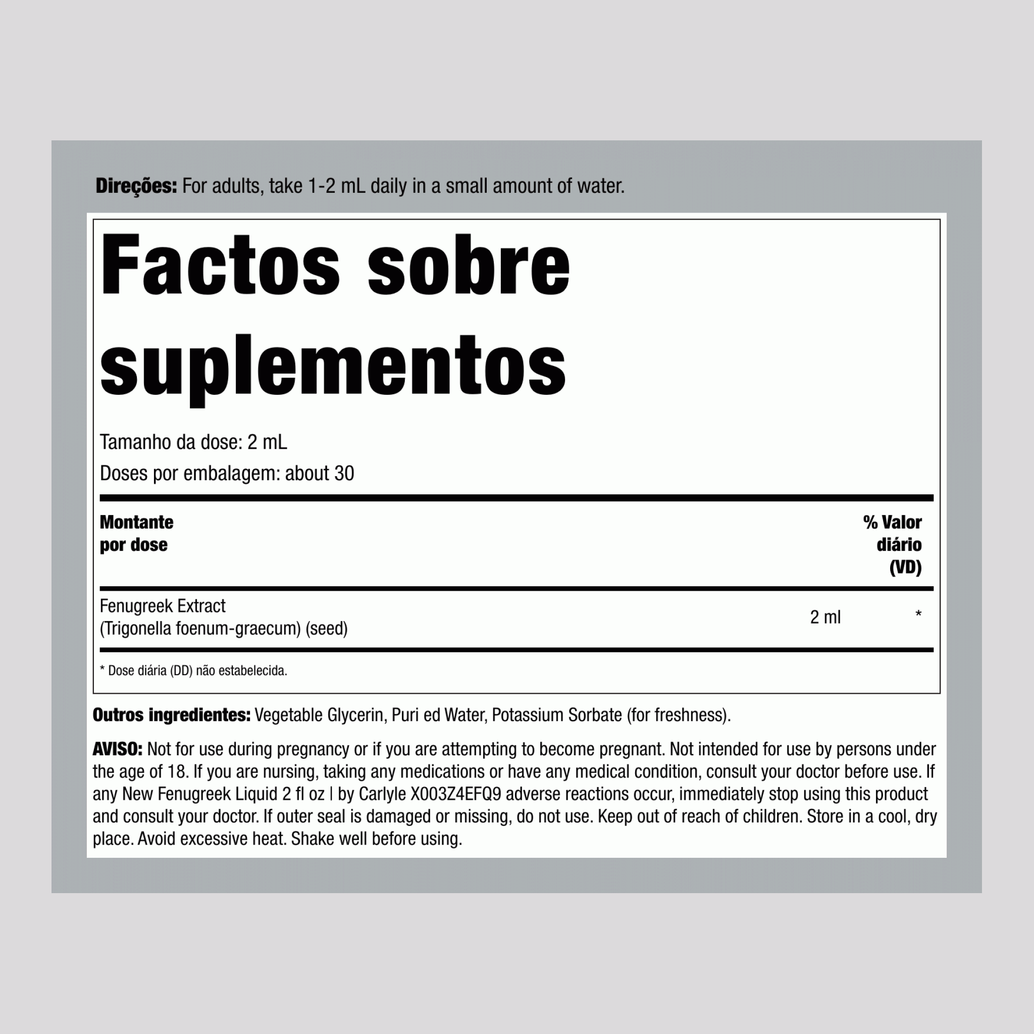 Extrato Líquido de Feno-grego Sem Álcool, 59 mL (2 fl oz) com Conta-gotas