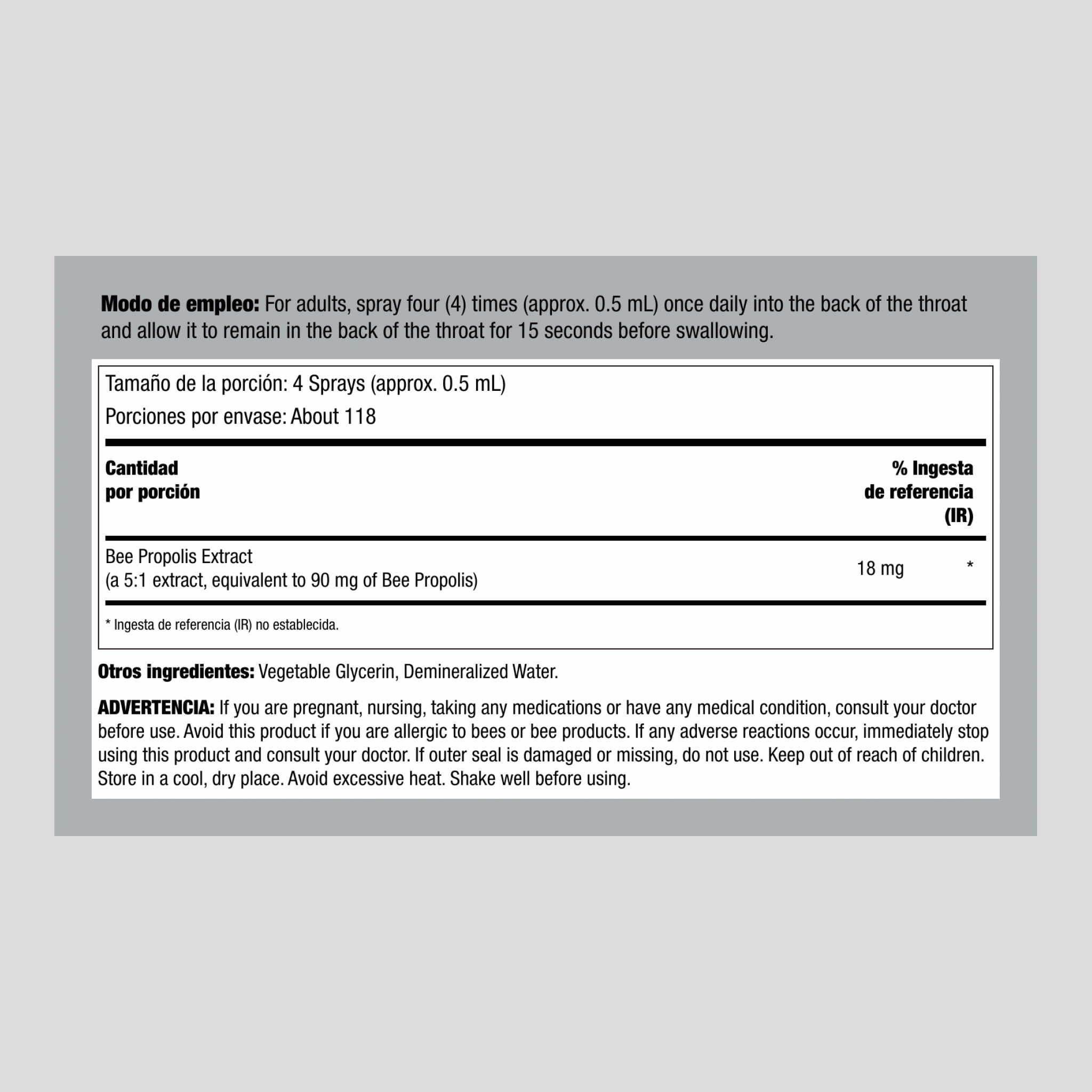 Spray de Propóleos de Abeja, 2 fl oz (59 mL) Spray