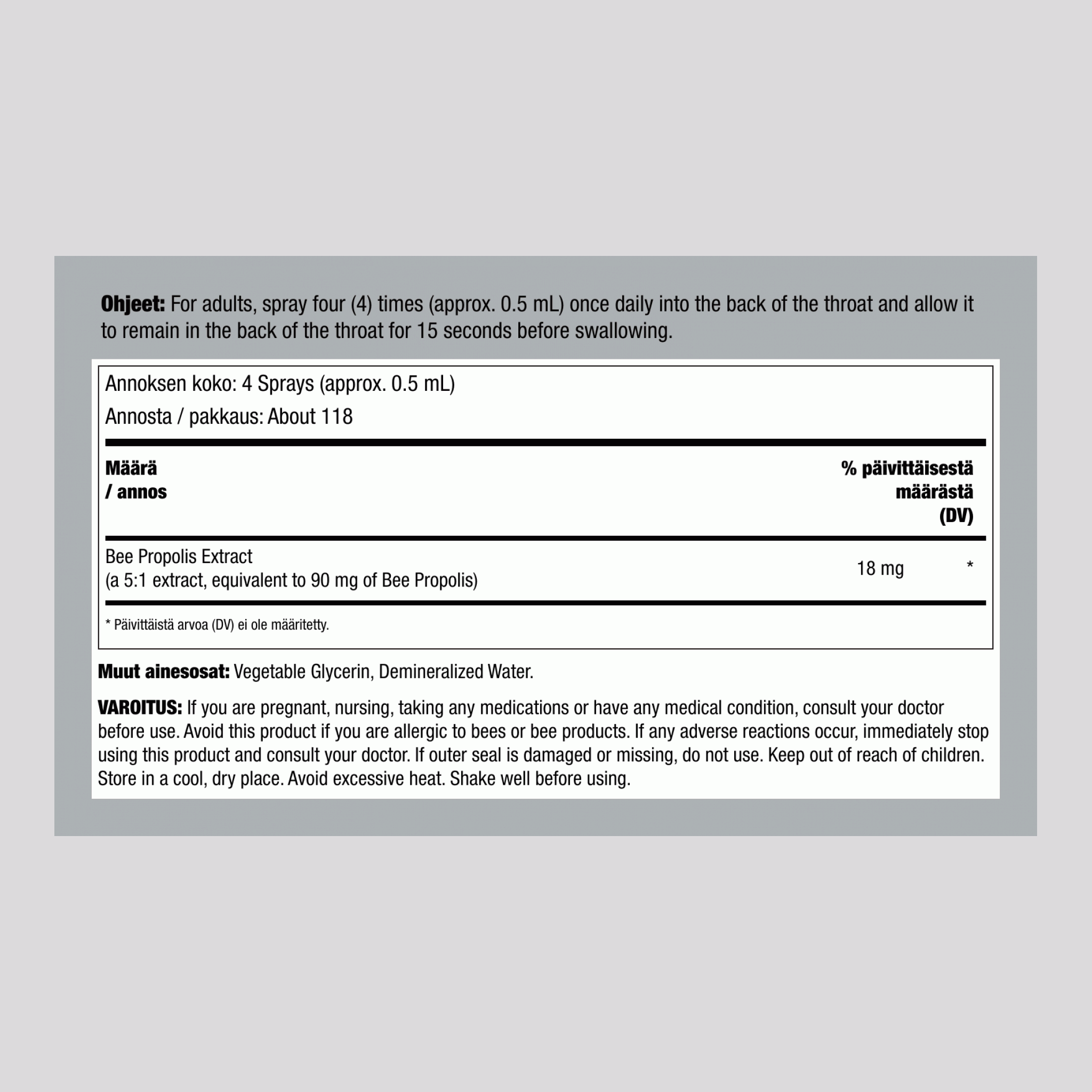 Mehiläispropolis-suihke, 59 ml suihke