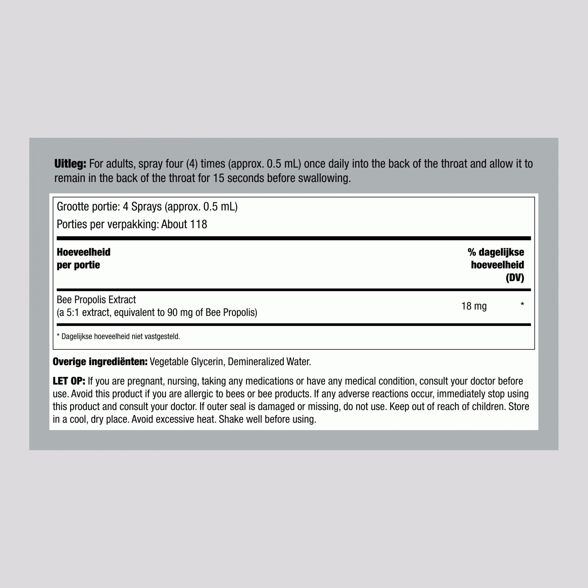 Propolis Spray van Bijen, 59 ml (2 fl oz) Spray