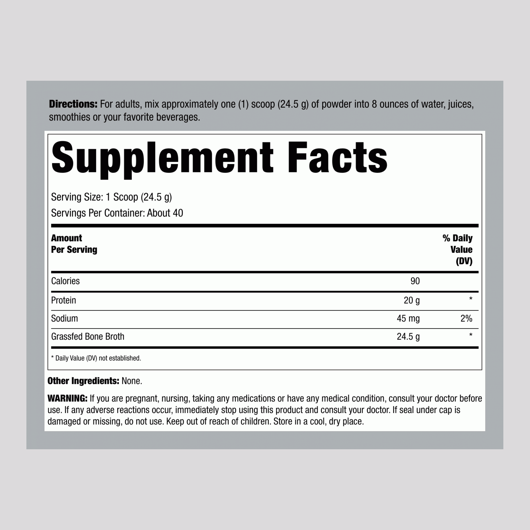 Grassfed Bone Broth, 2.2 lbs (998 g) Bottle