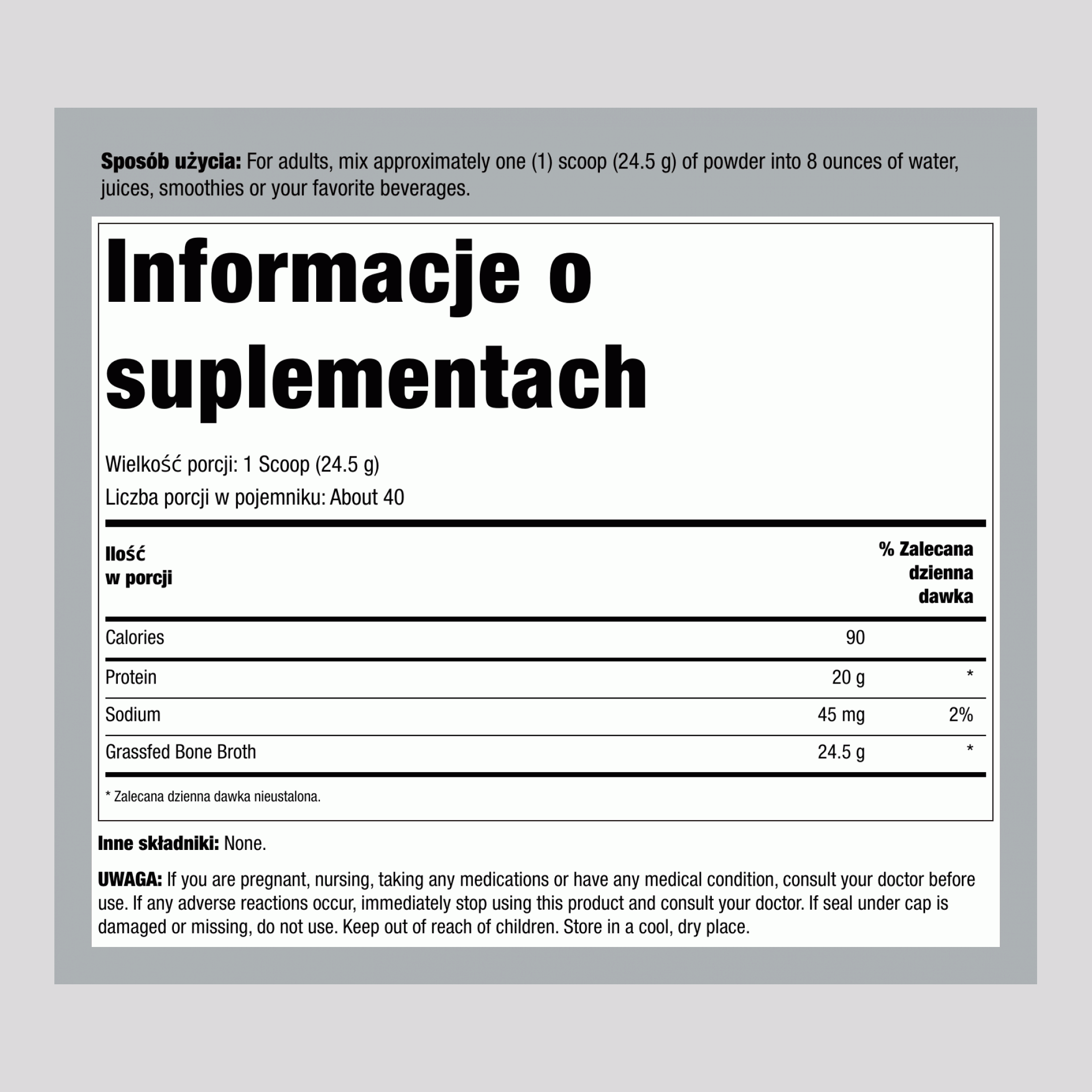 Bulion kostny z kości zwierząt karmionych trawą