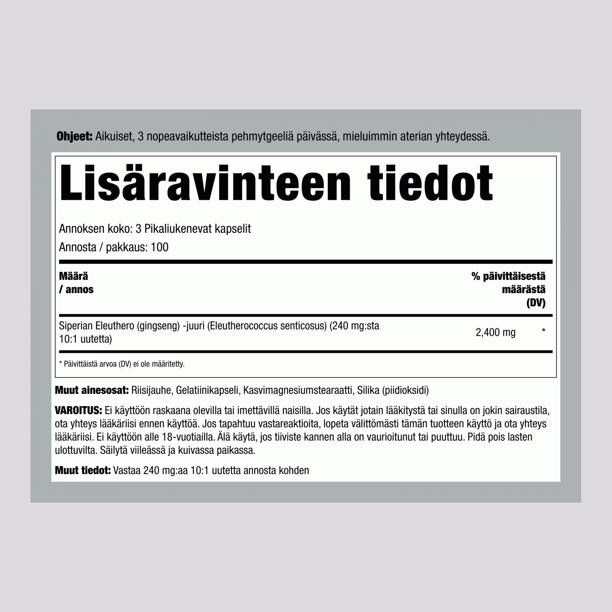 Siperian Eleuthero, 2400 mg (annosta kohden), 300 pikavapautuskapselia
