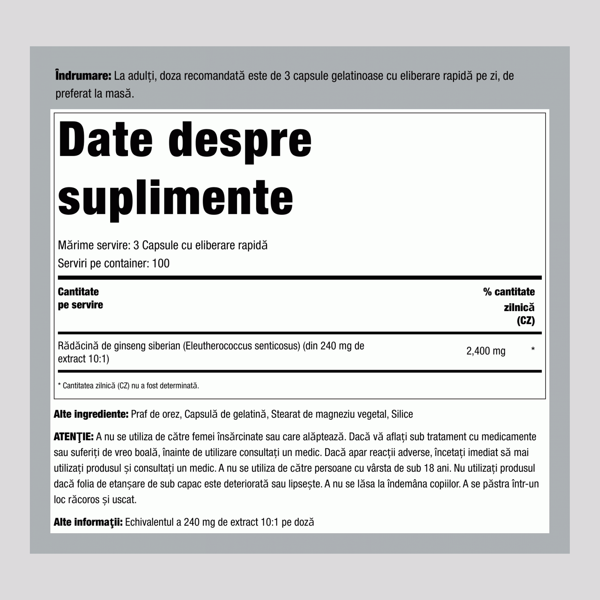 Eleuthero Siberian, 2400 mg (per porție), 300 Capsule cu Eliberare Rapidă